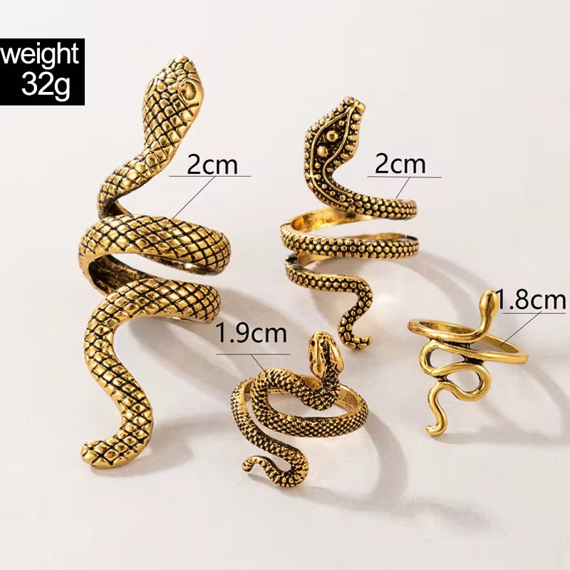 Bohemian 4-Piece Snake Statement Rings Set – Vintage Reptile Design - Fatisha Boutique #