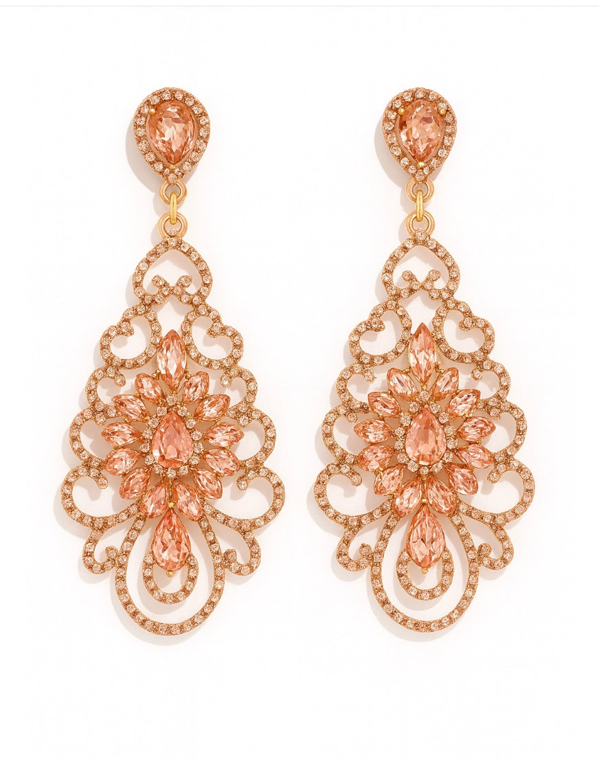 Elegant Rhinestone Chandelier Earrings – Teardrop Vintage Statement Jewellery for Events & Weddings - Fatisha Boutique #