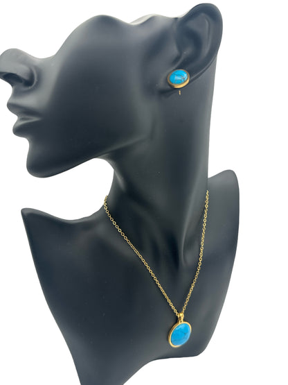 Turquoise Round Shaped Pendant Stainless Steel Pendant Set