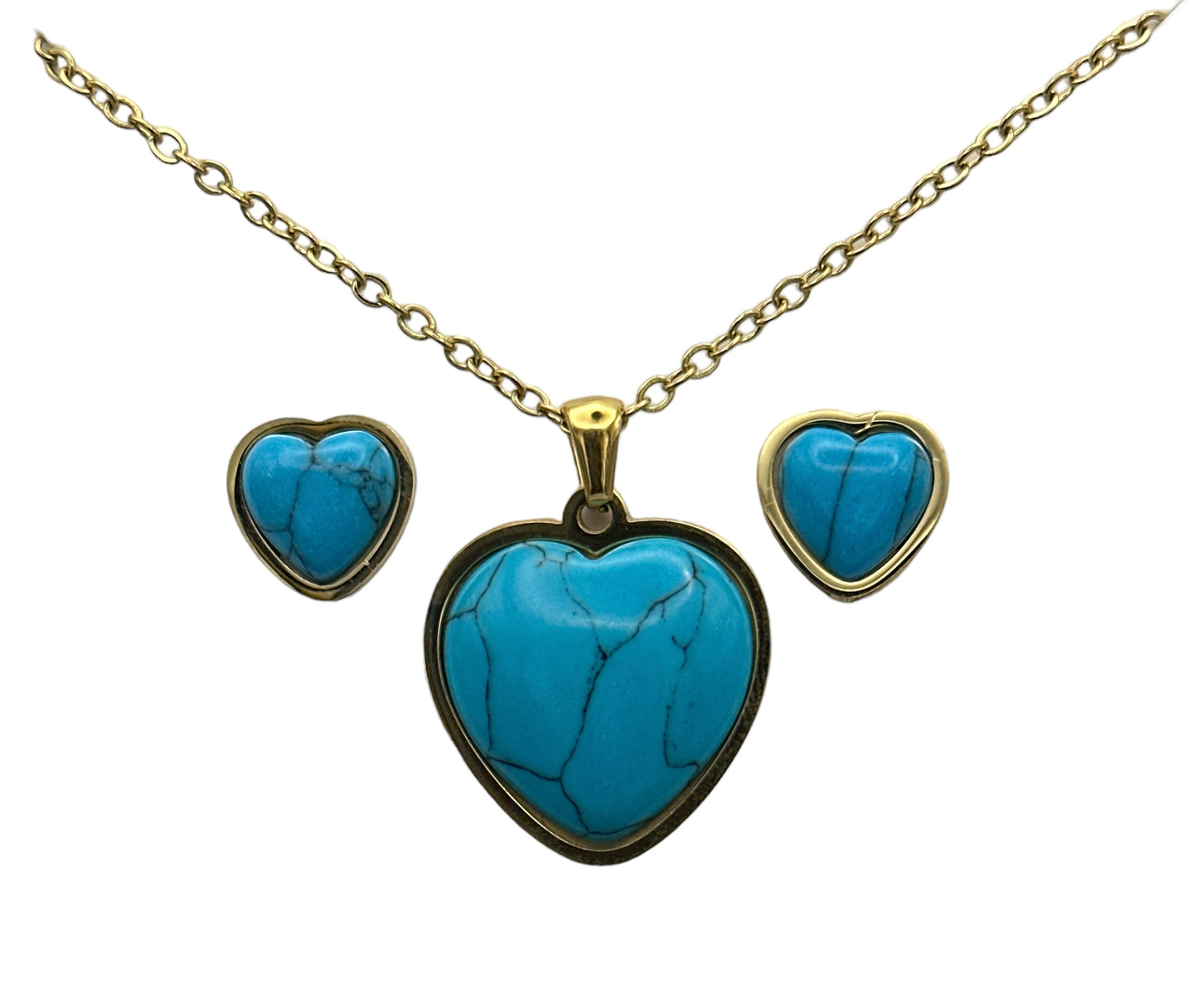 Turquoise Love Heart Shaped Pendant Stainless Steel Pendant Set
