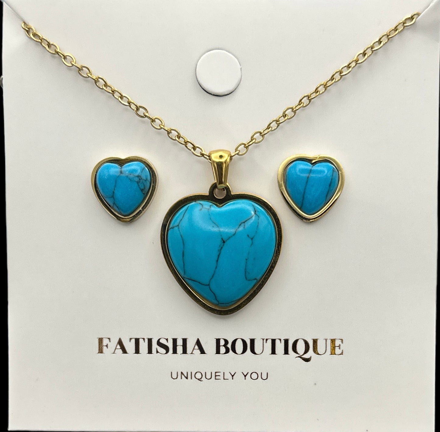 Turquoise Love Heart Shaped Pendant Stainless Steel Pendant Set