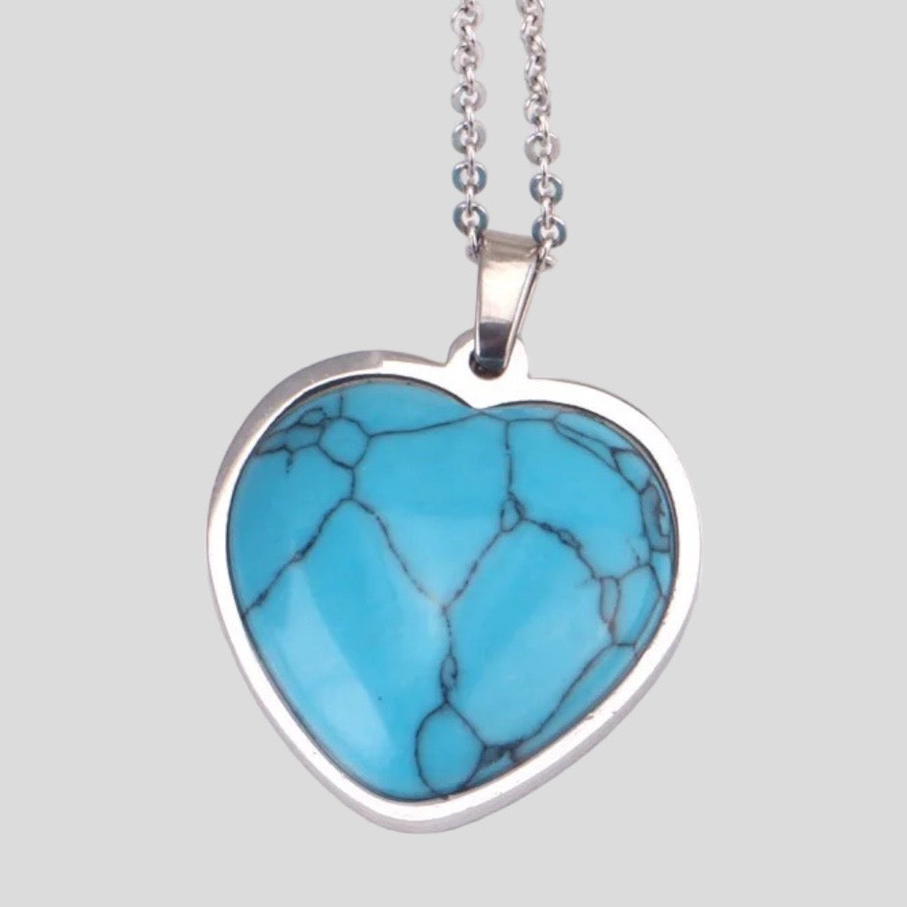 Turquoise Love Heart Shaped Pendant Stainless Steel Pendant Set