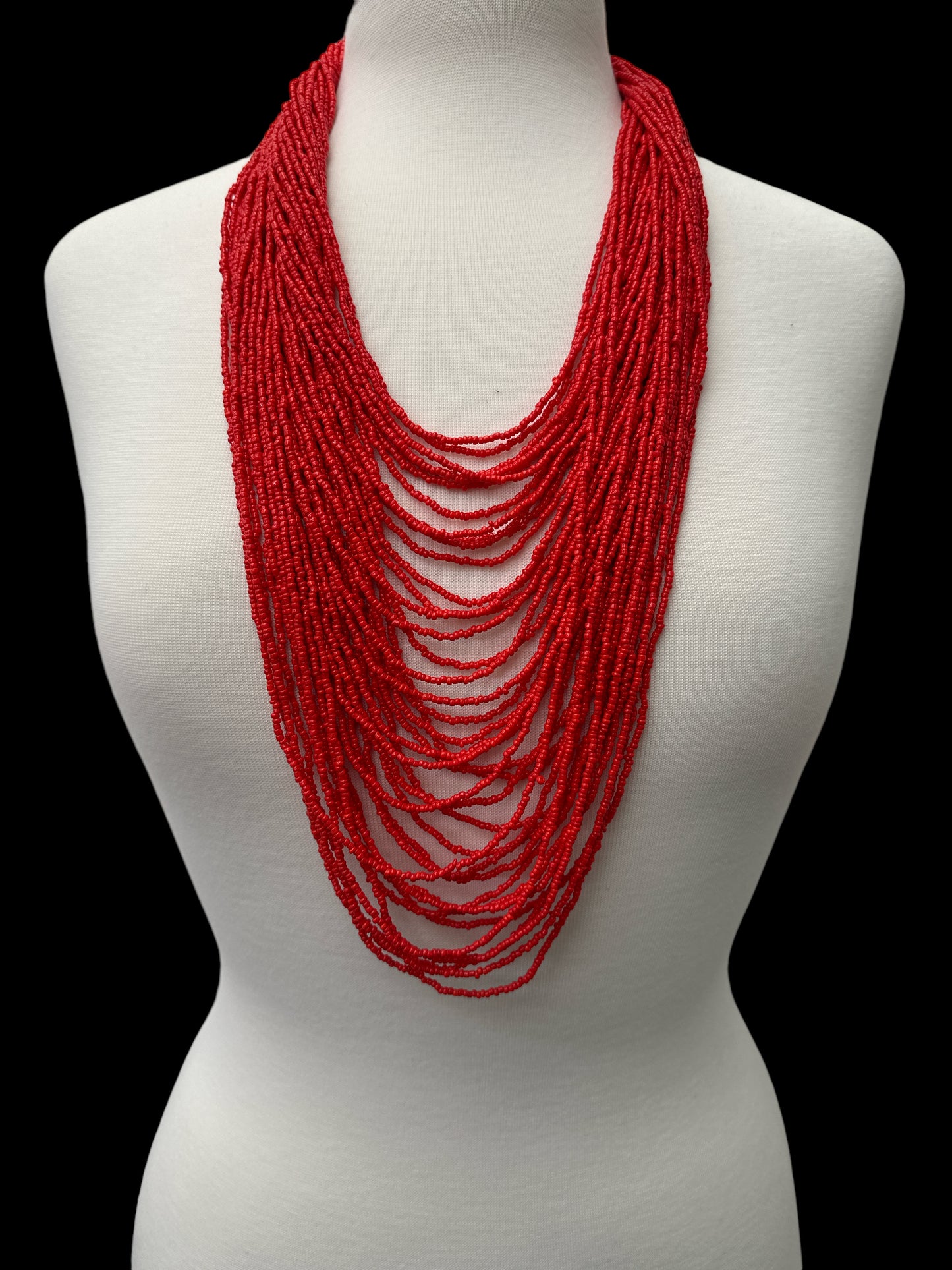 Authentic African Multi-Strand Red Beaded Necklace – Tribal Handmade Jewellery - Fatisha Boutique #