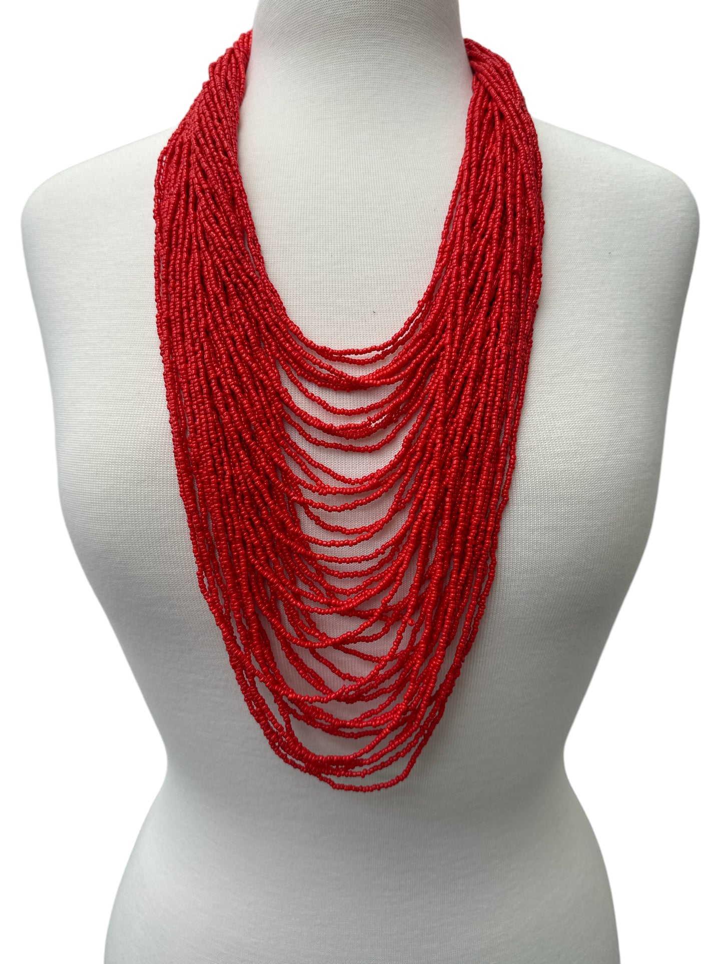 Authentic African Multi-Strand Red Beaded Necklace – Tribal Handmade Jewellery - Fatisha Boutique #