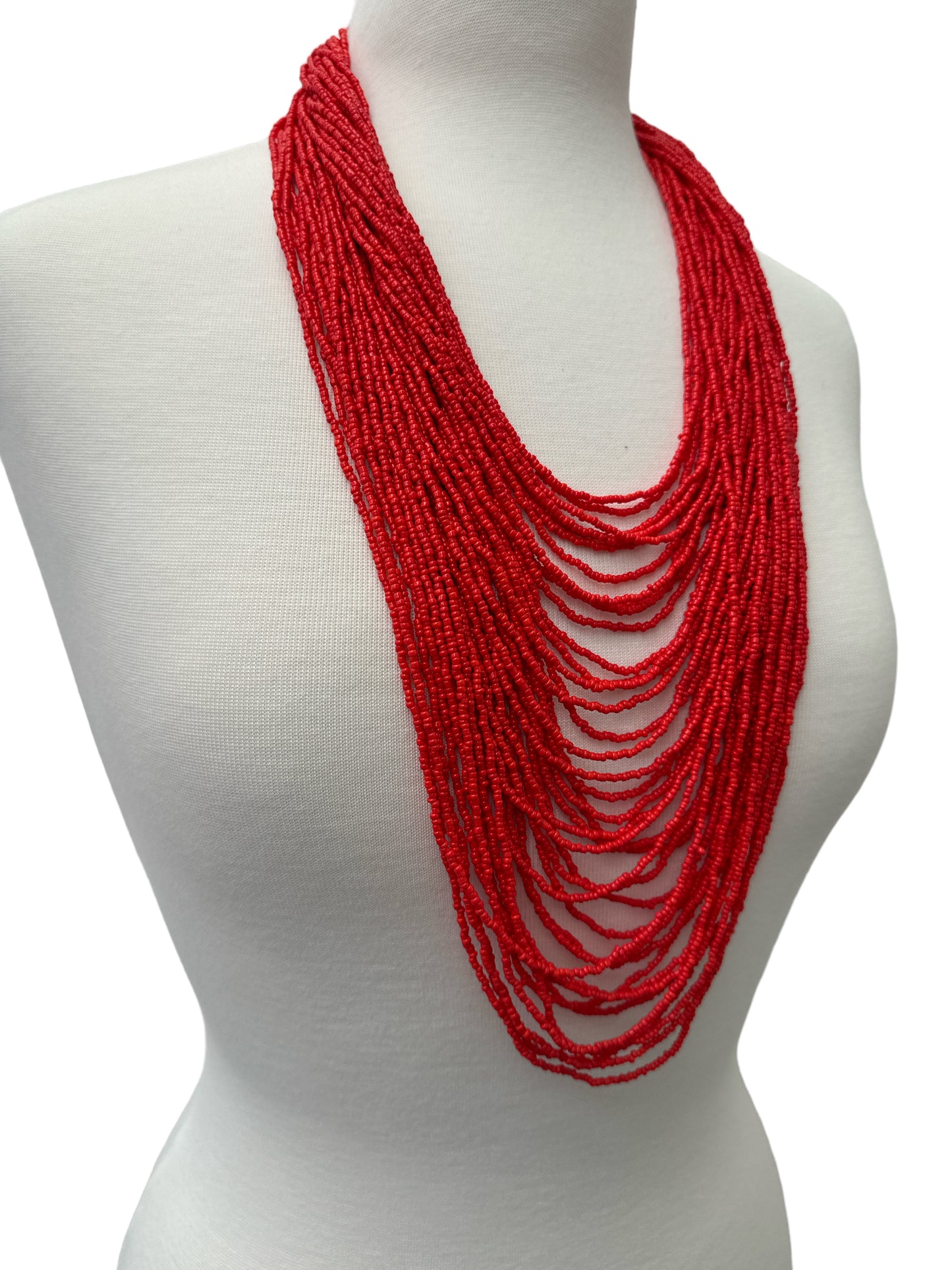 Authentic African Multi-Strand Red Beaded Necklace – Tribal Handmade Jewellery - Fatisha Boutique #