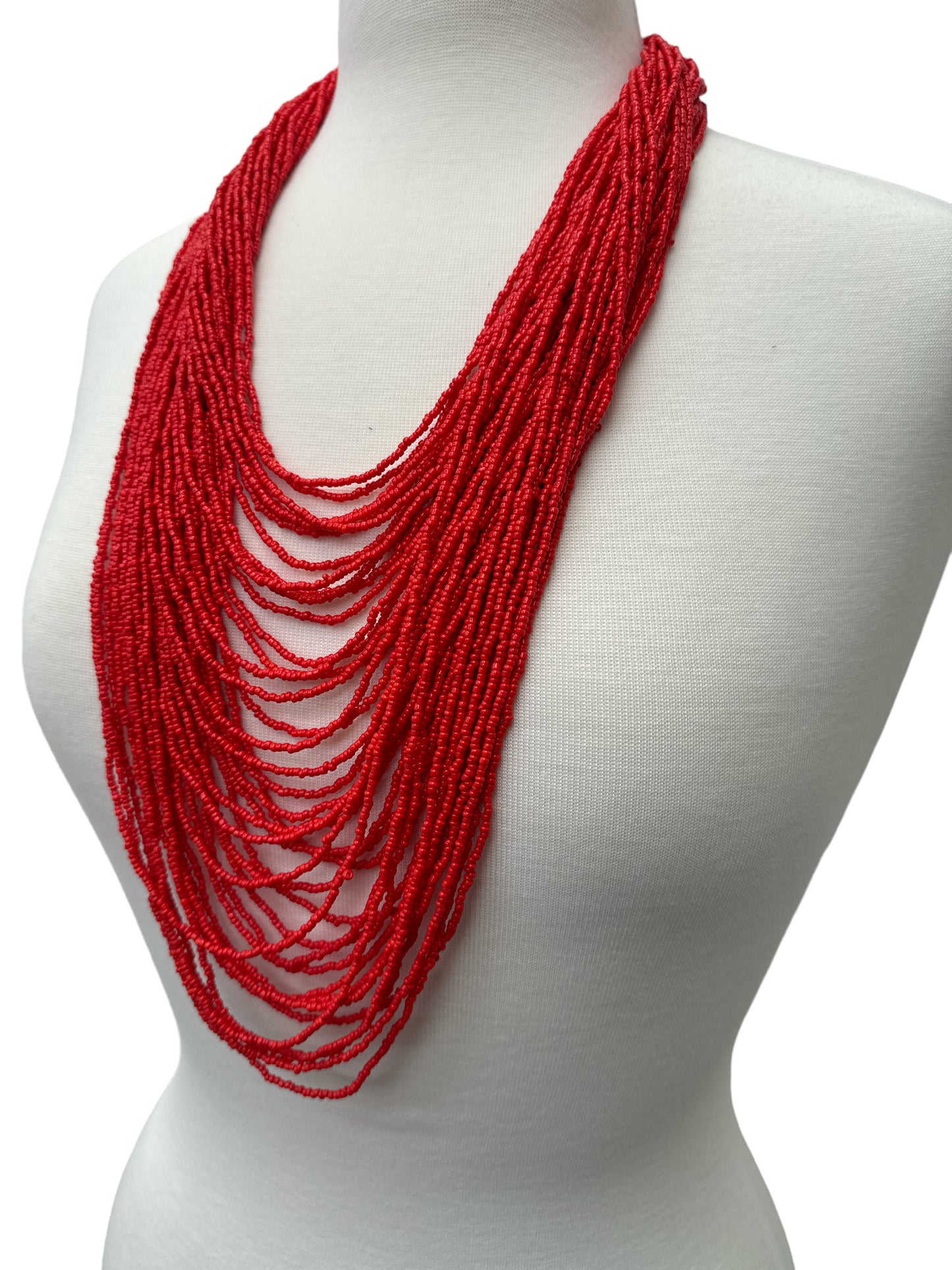 Authentic African Multi-Strand Red Beaded Necklace – Tribal Handmade Jewellery - Fatisha Boutique #