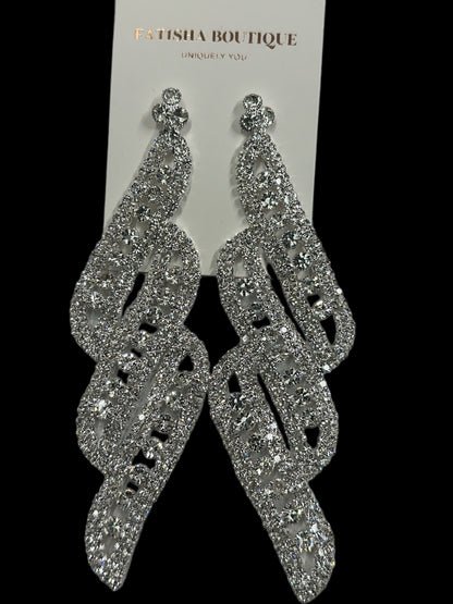 Long Elegant Diamante Rhinestone Dangle Earrings