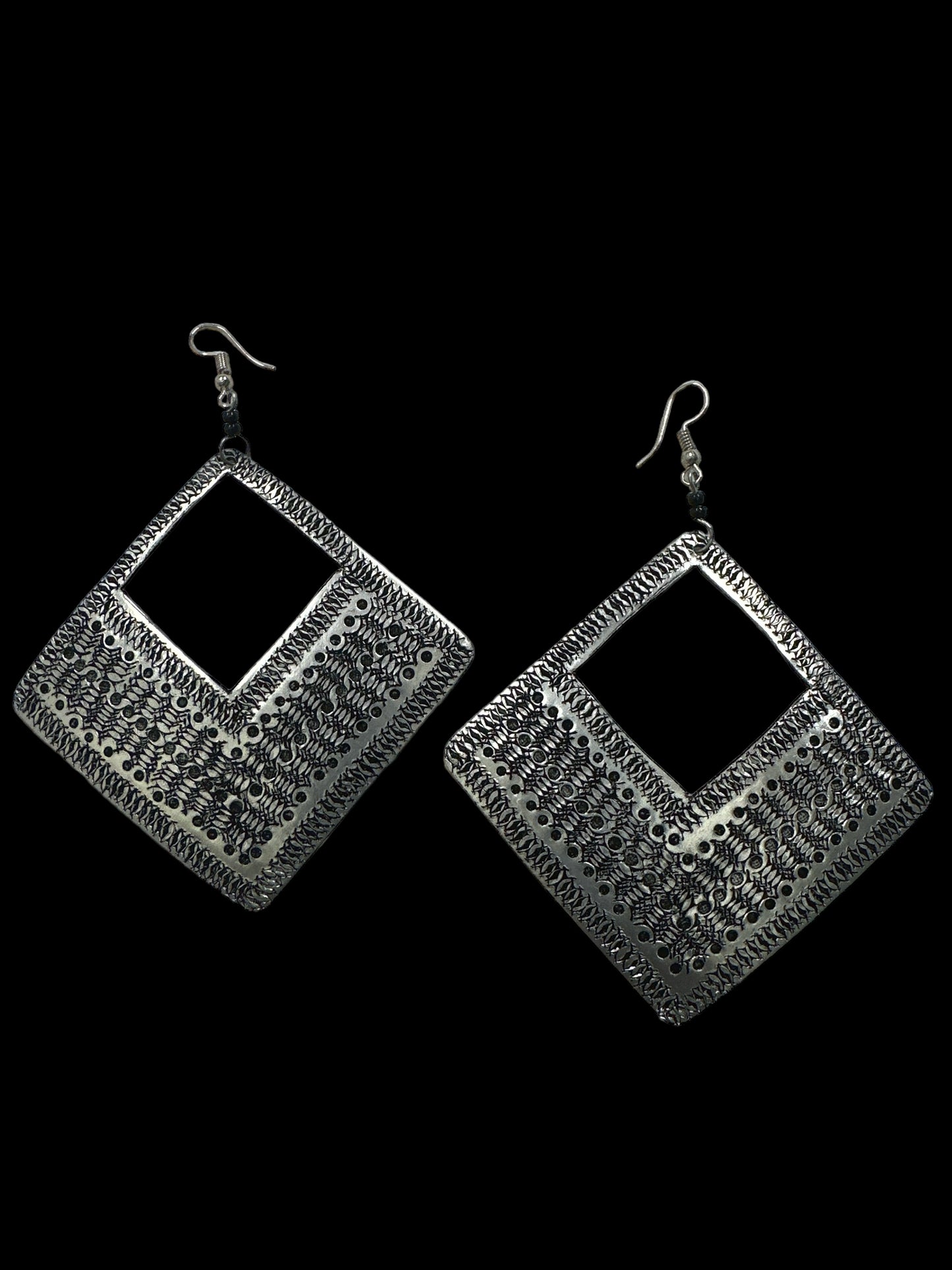 Lightweight Authentic African Engraved Silver Aluminium Ethnic Dangle Earrings