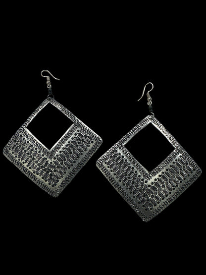 Lightweight Authentic African Engraved Silver Aluminium Ethnic Dangle Earrings