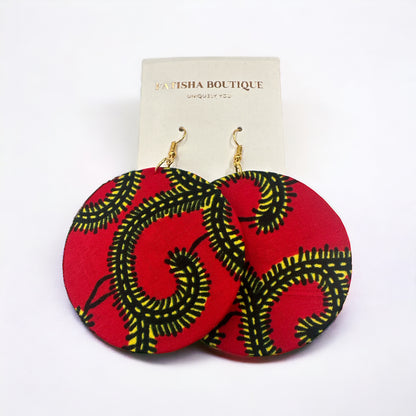 Lightweight African Printed Ankara Fabric Round Dangle Earrings
