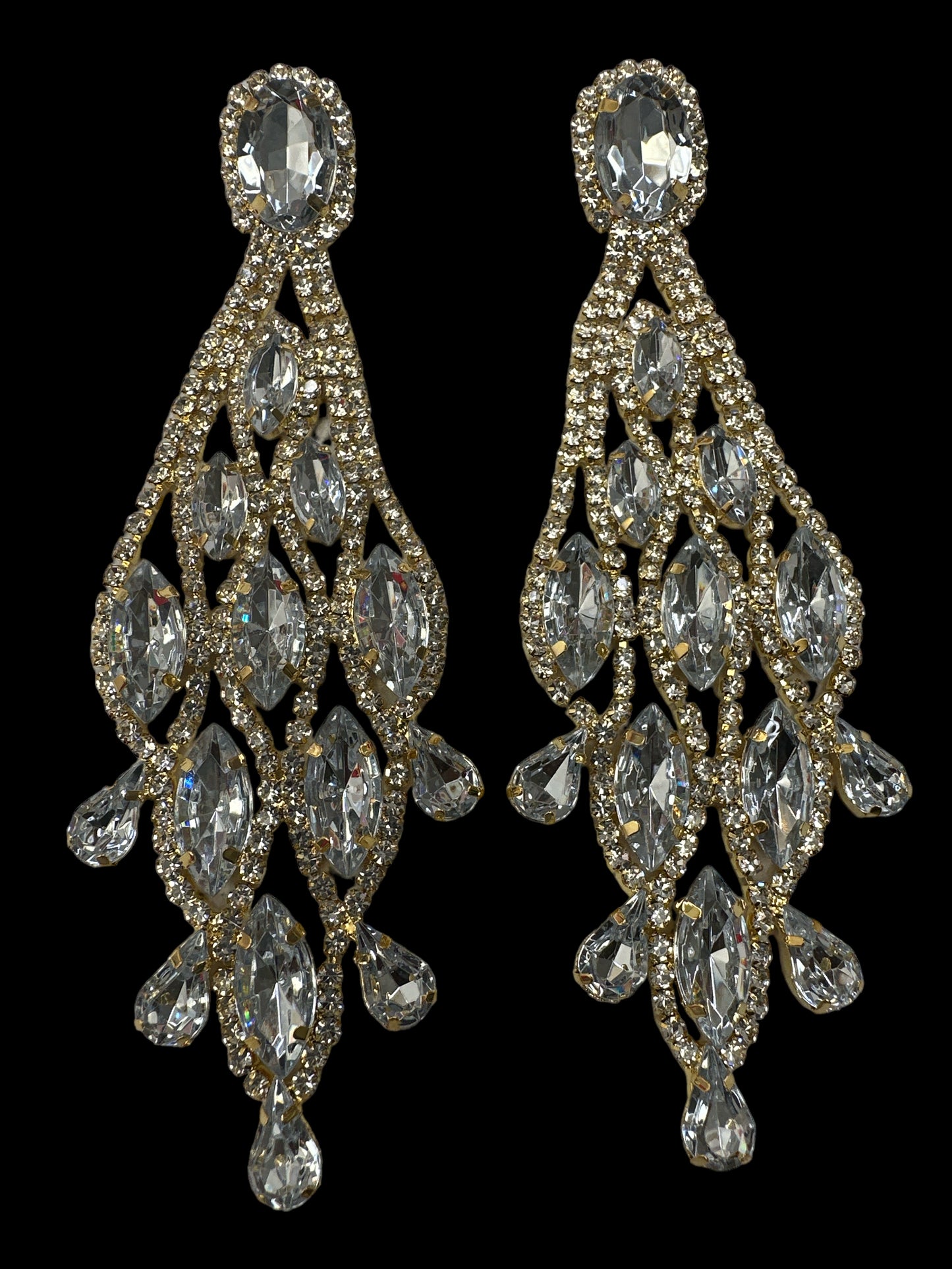 Long Glamorous Diamante Rhinestone Teardrop Tassel Statement Earrings