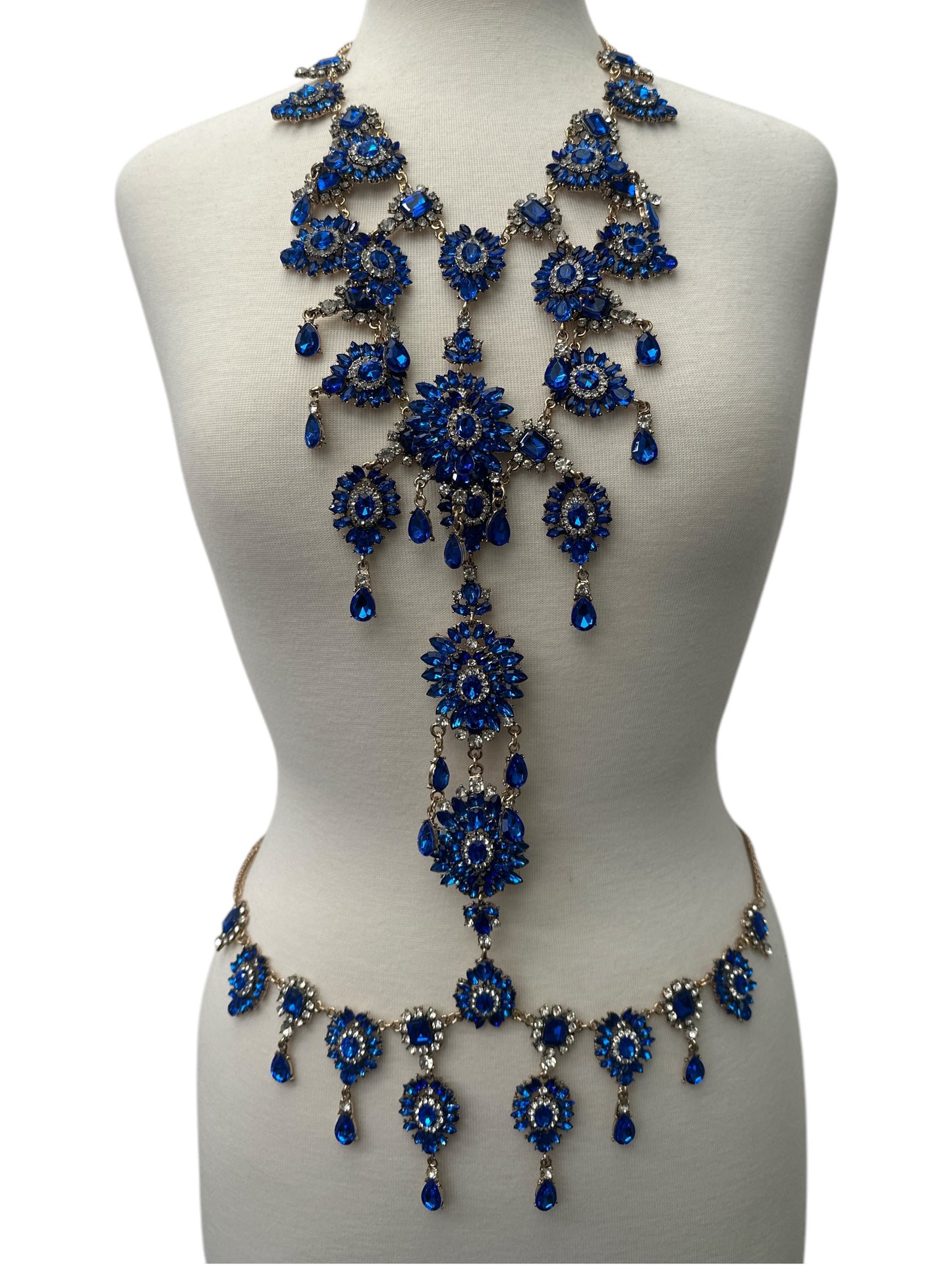 Blue Rhinestone Full Body Chain Jewellery – Sexy Festival Bridal Boho Statement