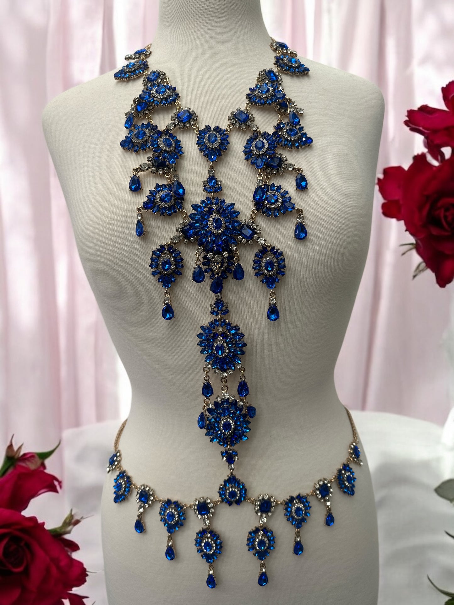 Blue Rhinestone Full Body Chain Jewellery – Sexy Festival Bridal Boho Statement