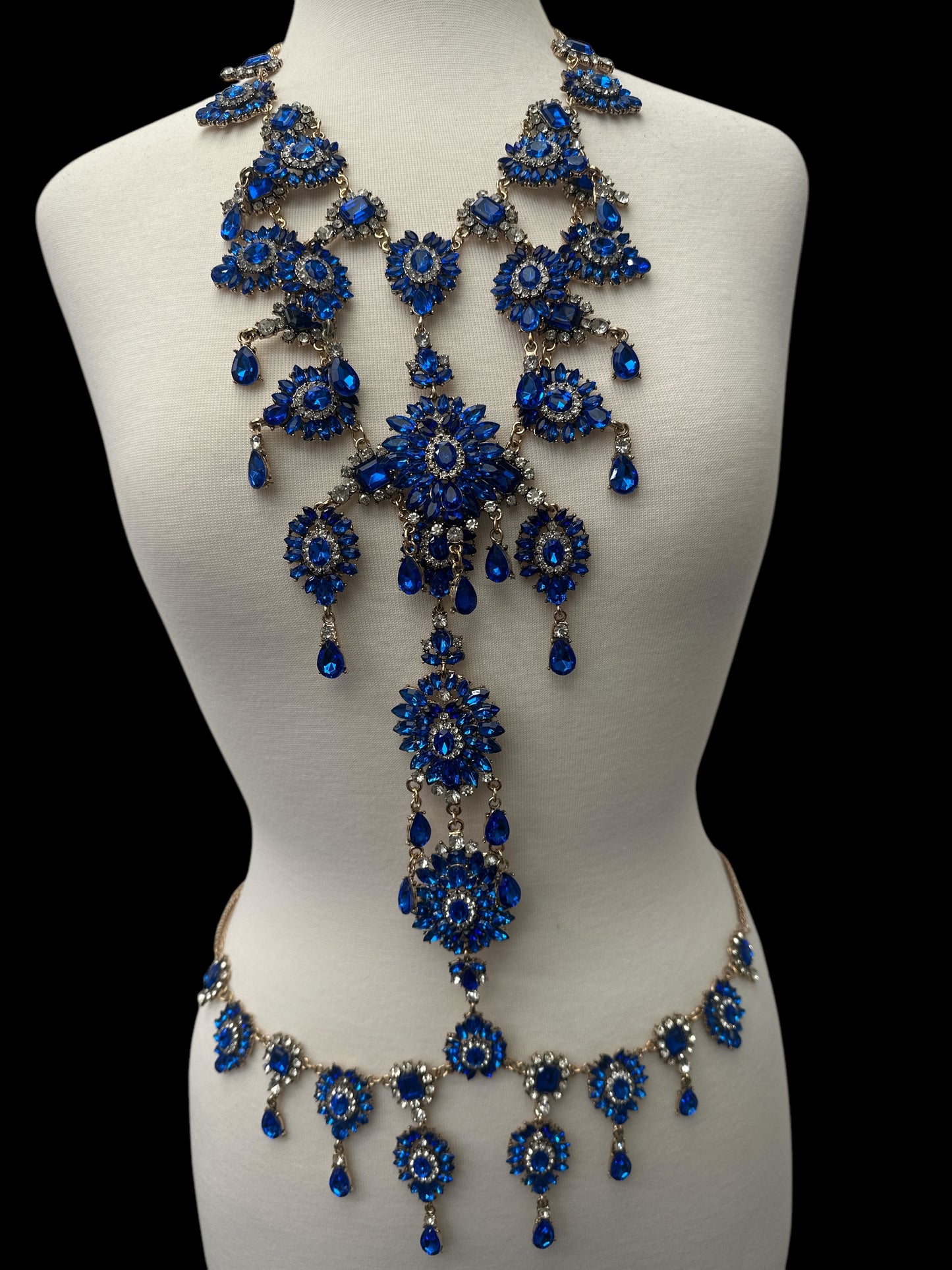 Blue Rhinestone Full Body Chain Jewellery – Sexy Festival Bridal Boho Statement