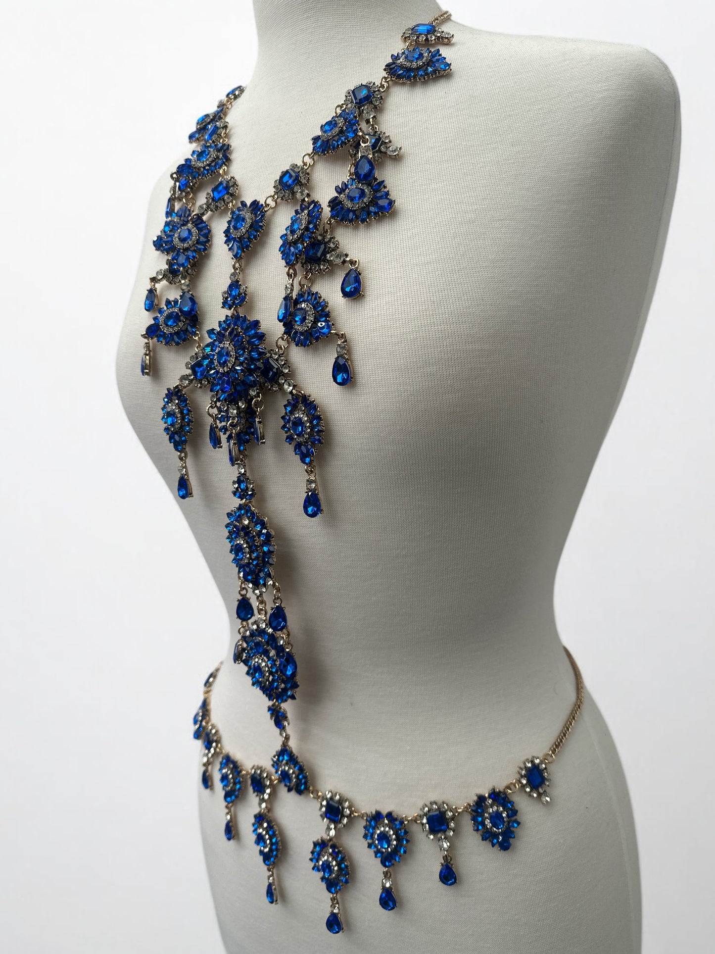 Blue Rhinestone Full Body Chain Jewellery – Sexy Festival Bridal Boho Statement