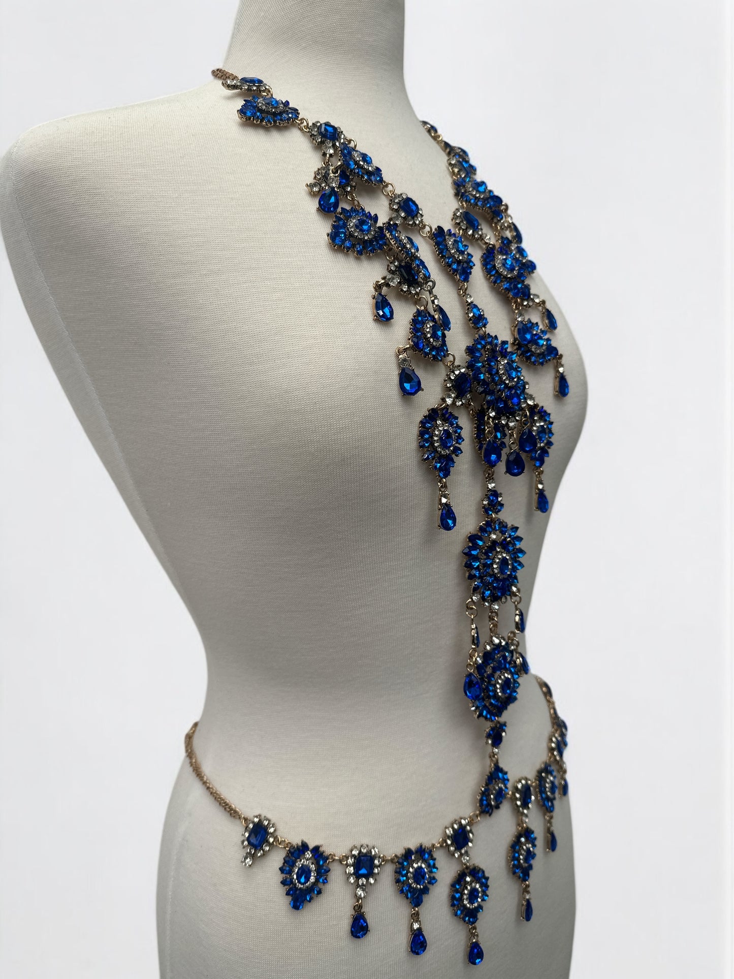 Blue Rhinestone Full Body Chain Jewellery – Sexy Festival Bridal Boho Statement