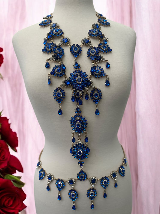 Blue Rhinestone Full Body Chain Jewellery – Sexy Festival Bridal Boho Statement - Fatisha Boutique #