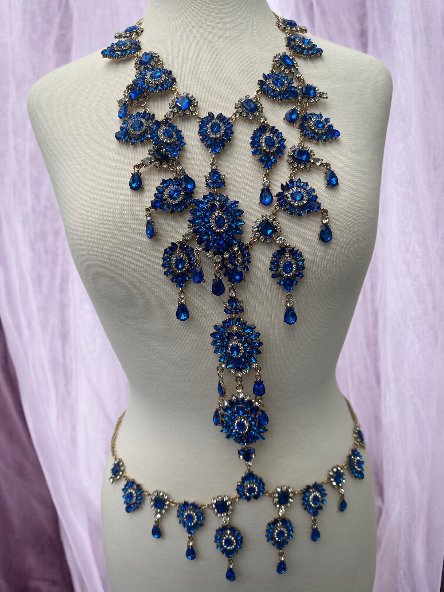 Blue Rhinestone Full Body Chain Jewellery – Sexy Festival Bridal Boho Statement
