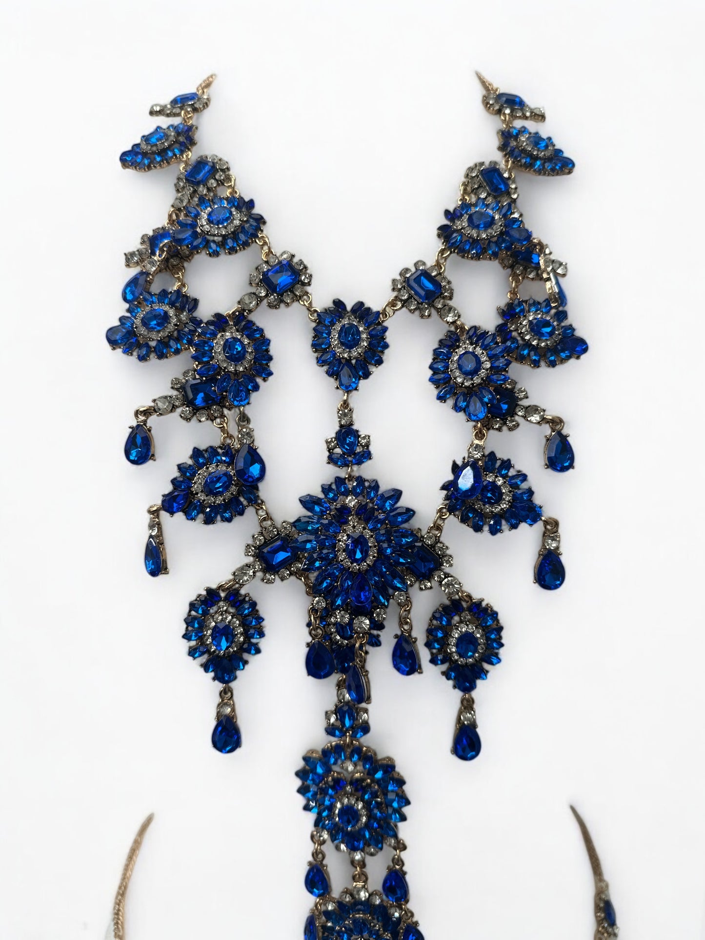 Blue Rhinestone Full Body Chain Jewellery – Sexy Festival Bridal Boho Statement
