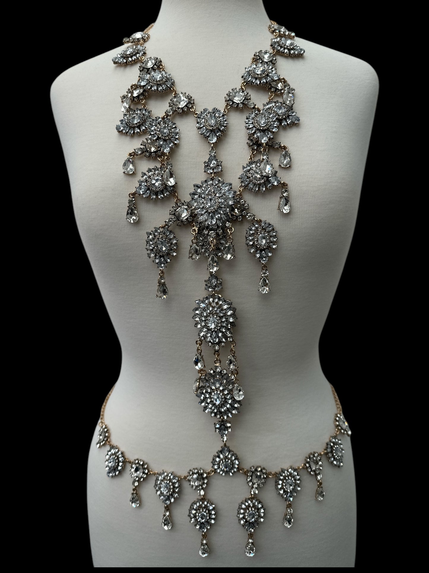 Crystal Rhinestone Full Body Chain Jewellery – Bridal Boho Statement Harness