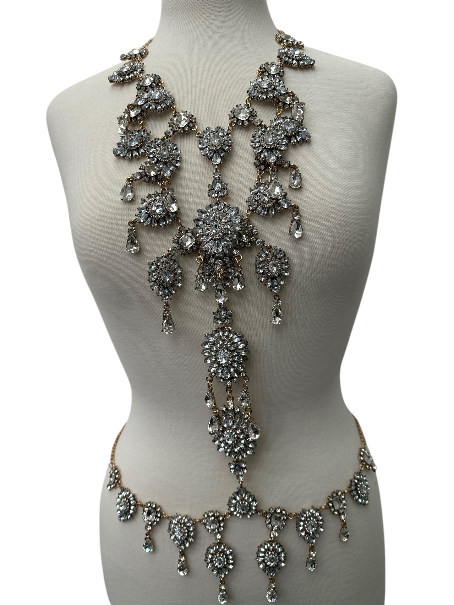 Crystal Rhinestone Full Body Chain Jewellery – Bridal Boho Statement Harness