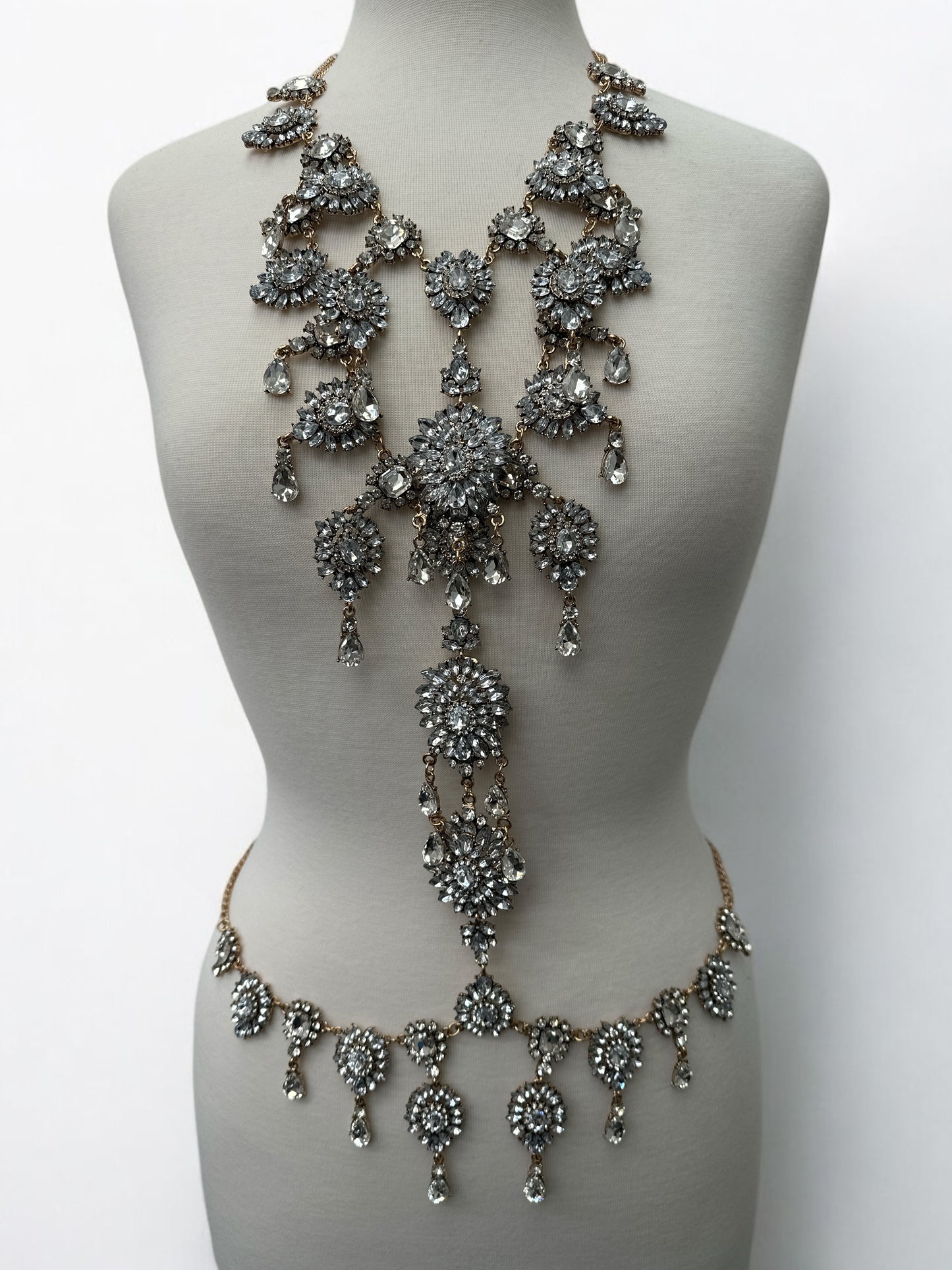 Crystal Rhinestone Full Body Chain Jewellery – Bridal Boho Statement Harness