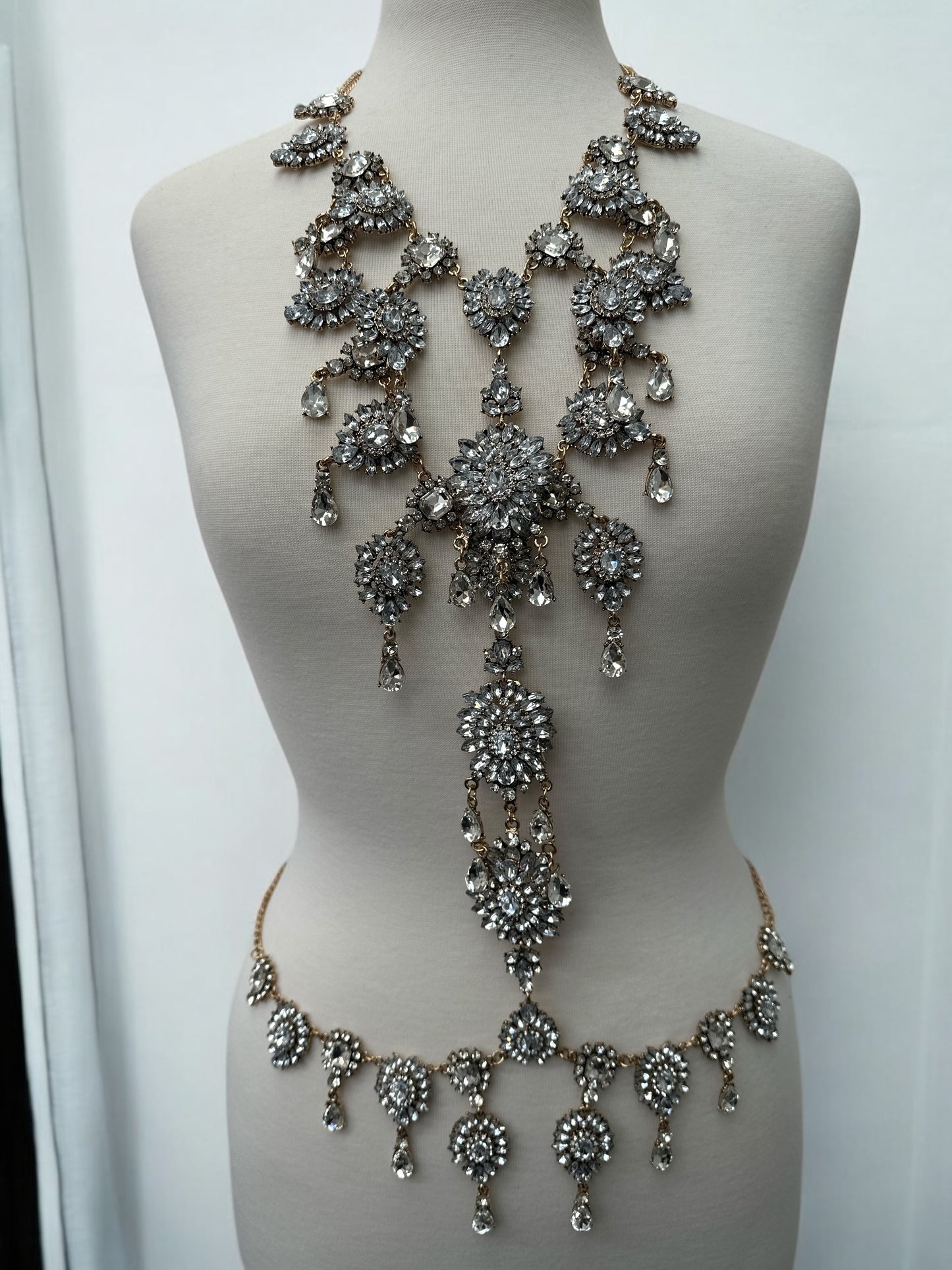 Crystal Rhinestone Full Body Chain Jewellery – Bridal Boho Statement Harness
