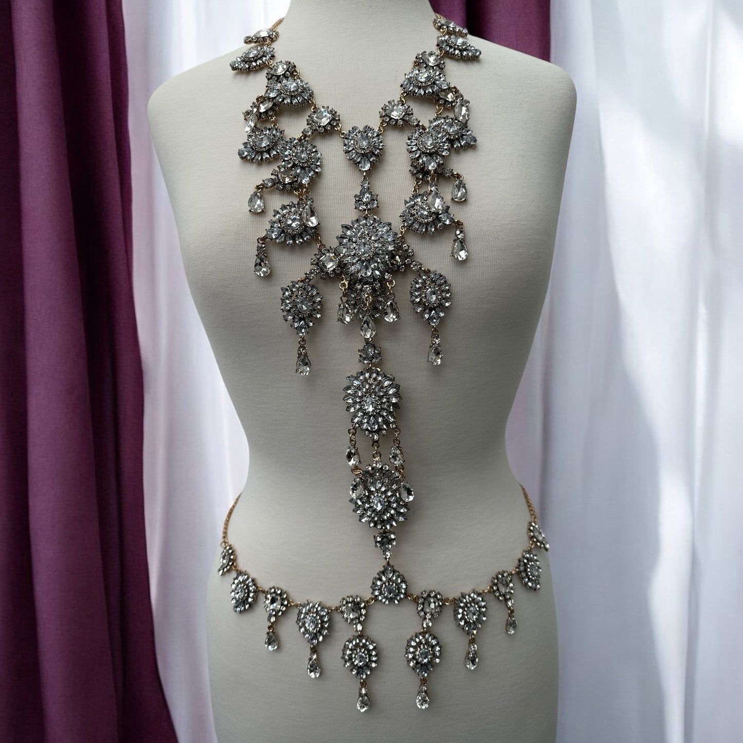 Crystal Rhinestone Full Body Chain Jewellery – Bridal Boho Statement Harness