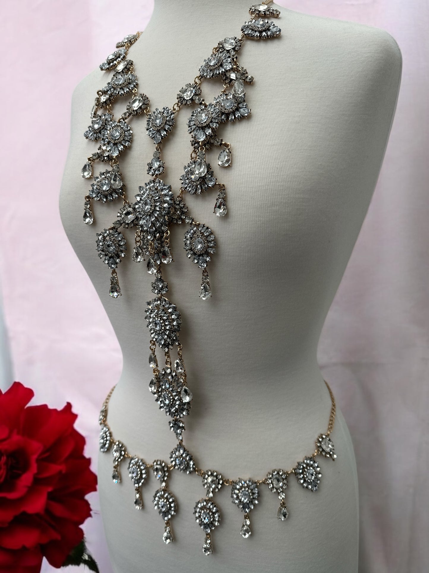 Crystal Rhinestone Full Body Chain Jewellery – Bridal Boho Statement Harness