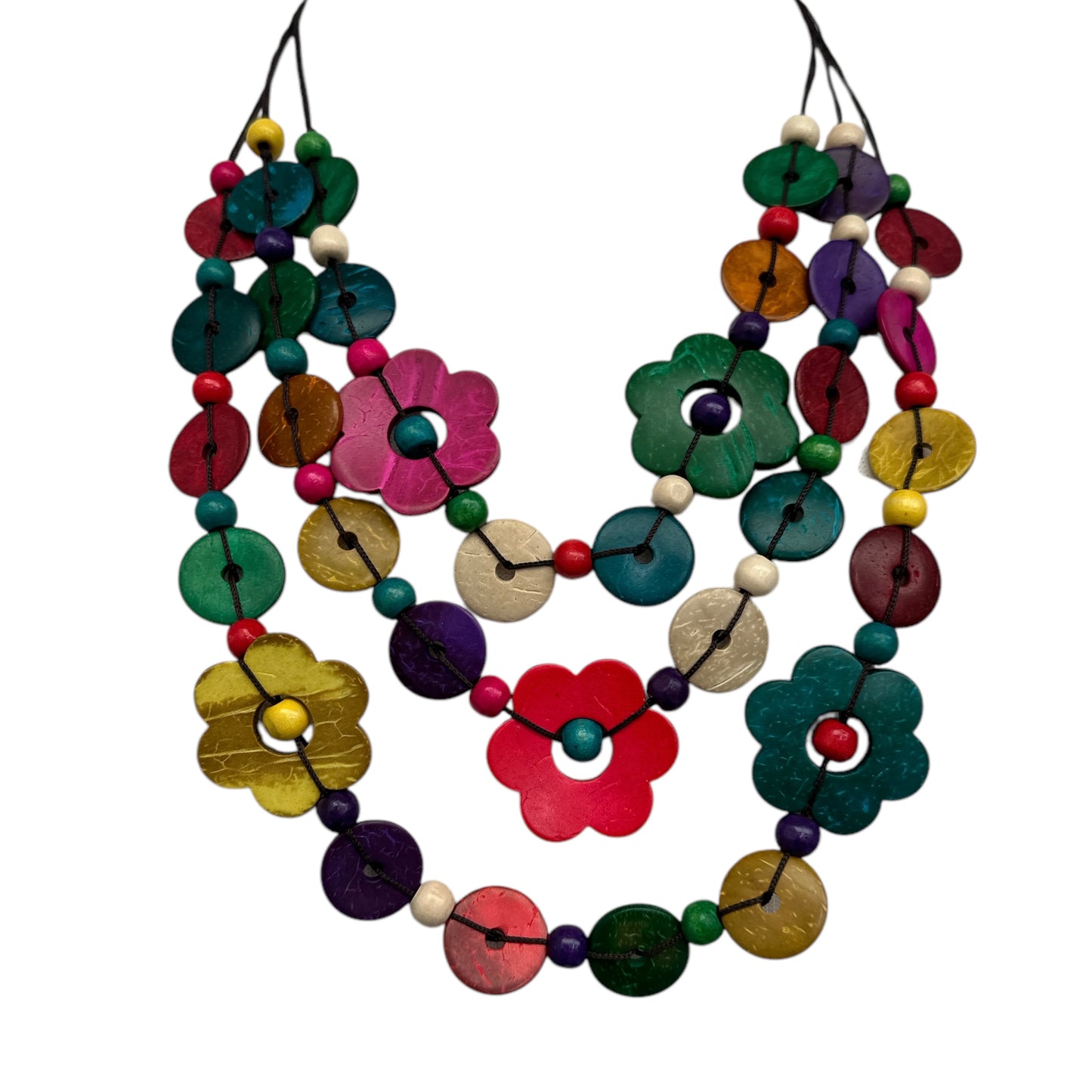 Boho Multicolour Coconut Shell Flower Necklace – Ethnic Beaded Statement Jewellery