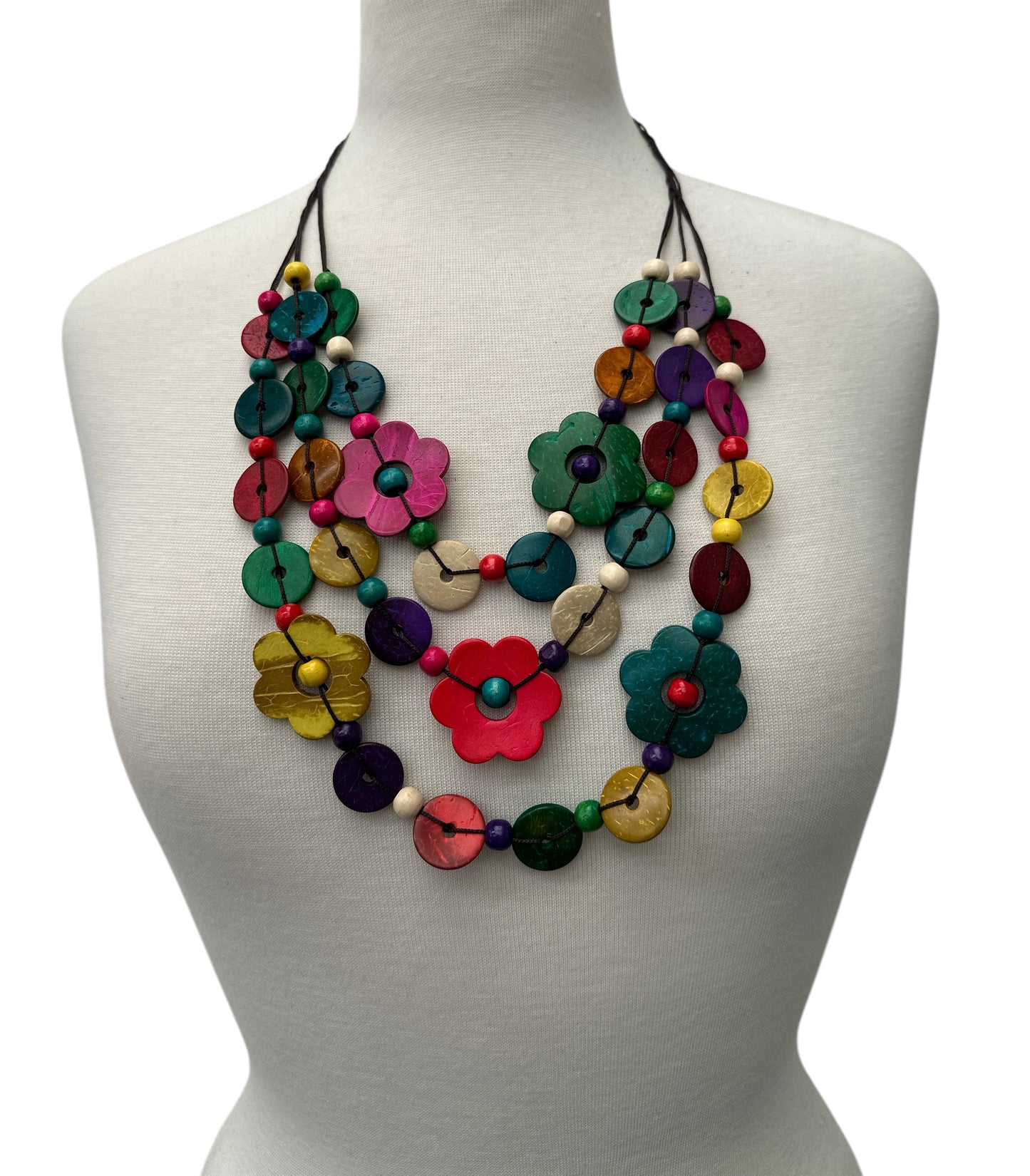 Boho Multicolour Coconut Shell Flower Necklace – Ethnic Beaded Statement Jewellery