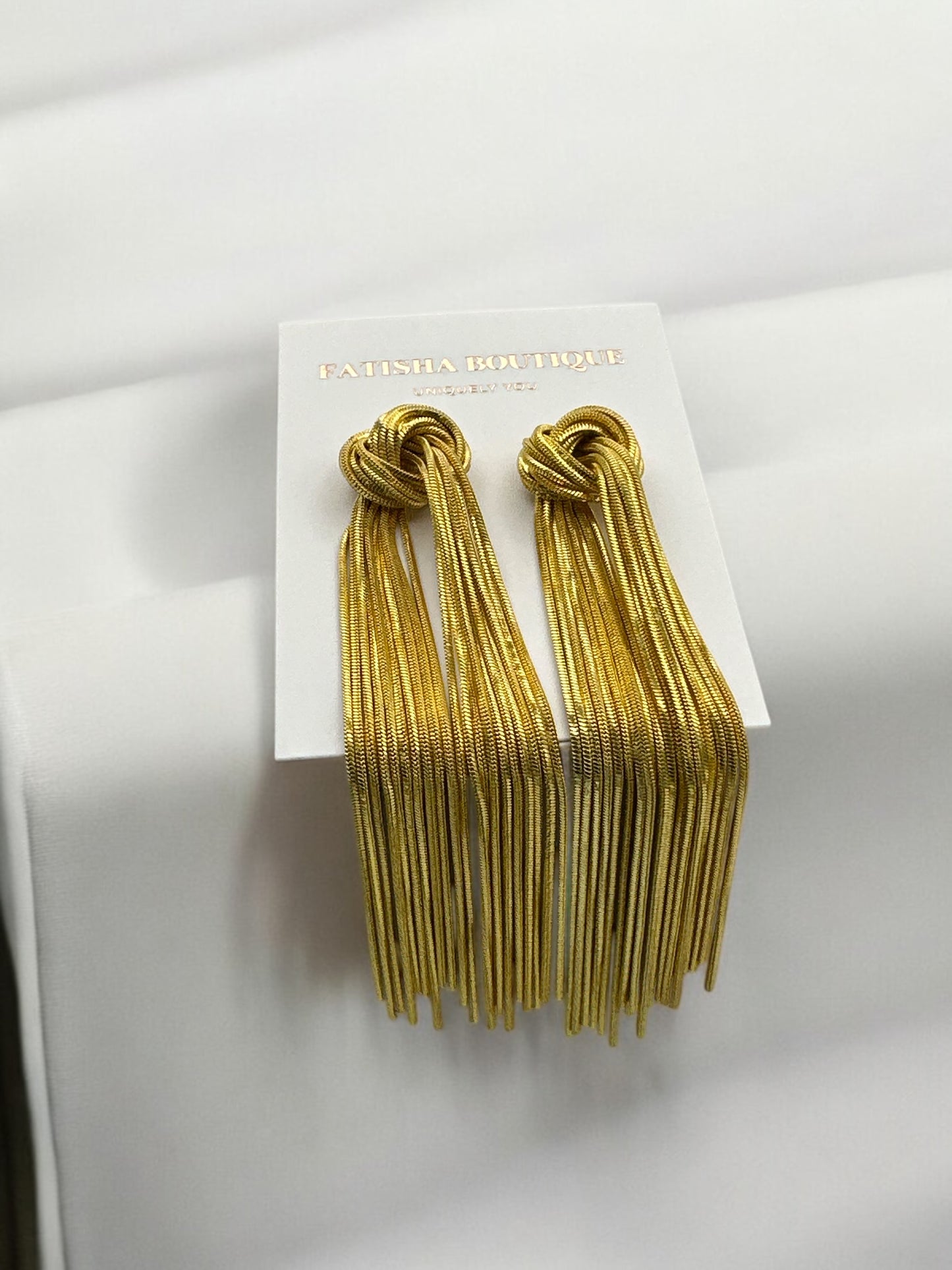 Elegant Long Gold Knot Tassel Earrings – Gold-Plated Stainless Steel Statement - Fatisha Boutique #