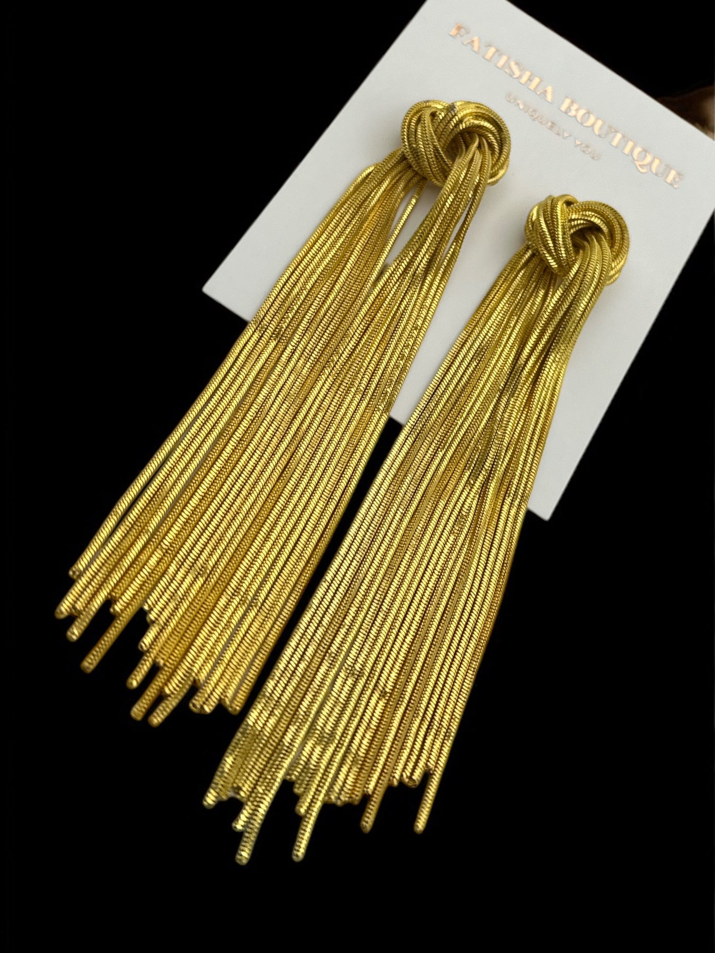 Elegant Long Gold Knot Tassel Earrings – Gold-Plated Stainless Steel Statement