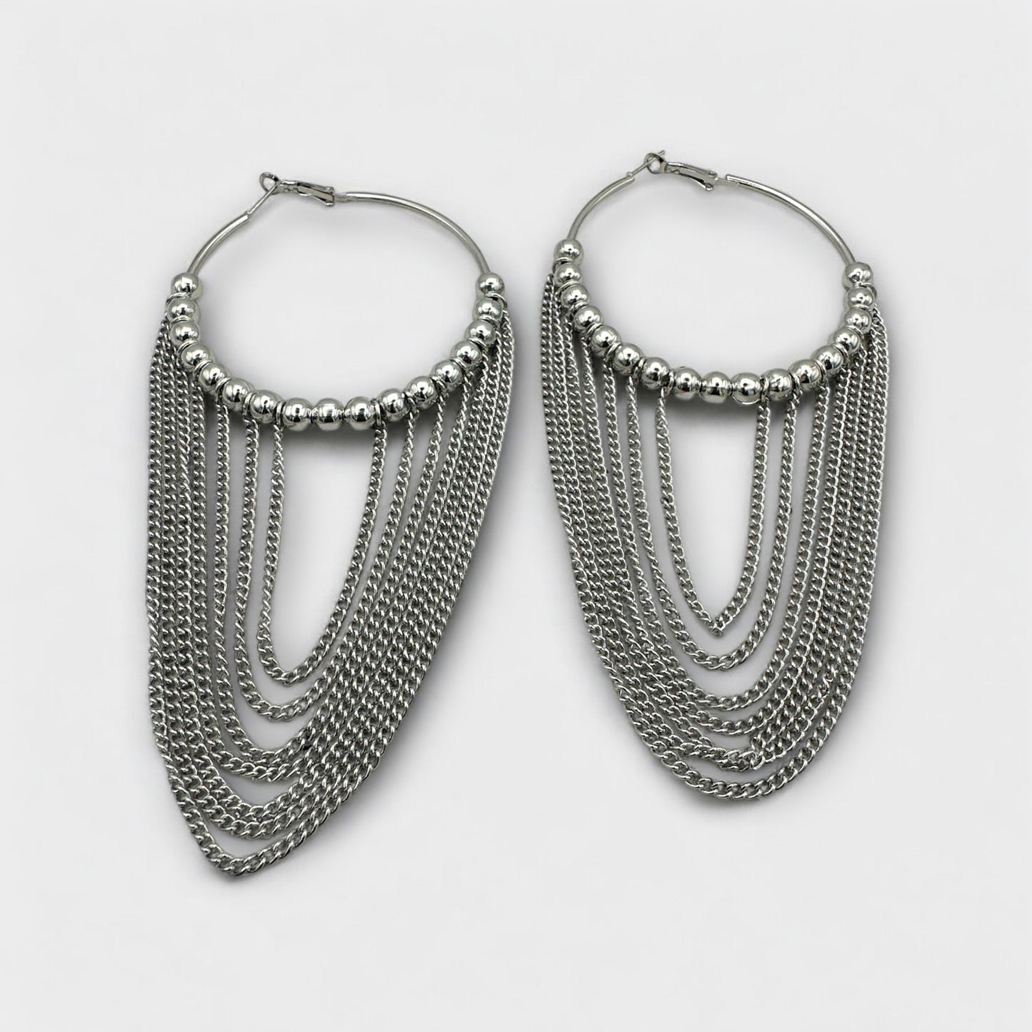Gorgeous Long Chain Beaded Hoop Earrings – Bold Statement Jewelry in Multiple Finishes
