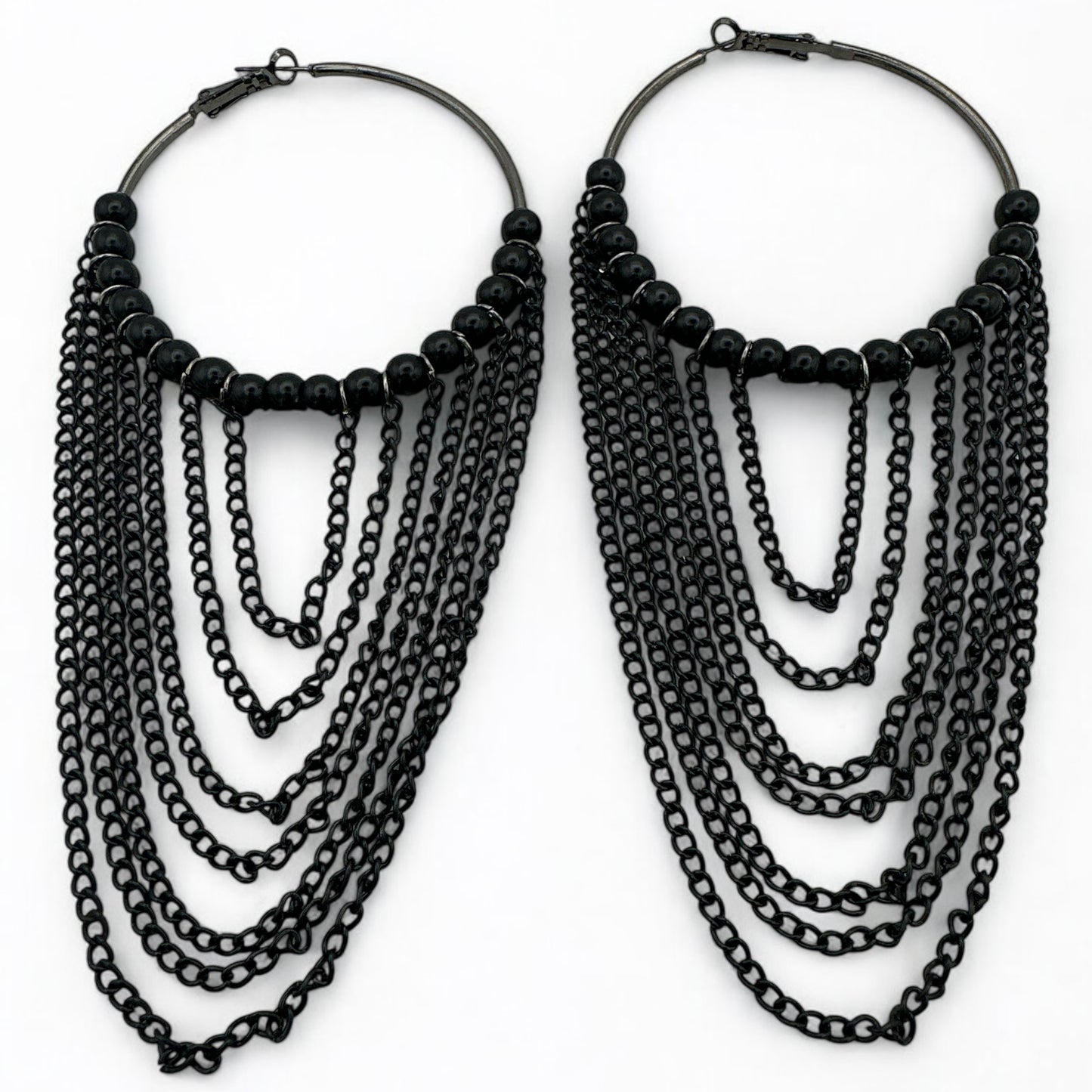 Gorgeous Long Chain Beaded Hoop Earrings – Bold Statement Jewelry in Multiple Finishes