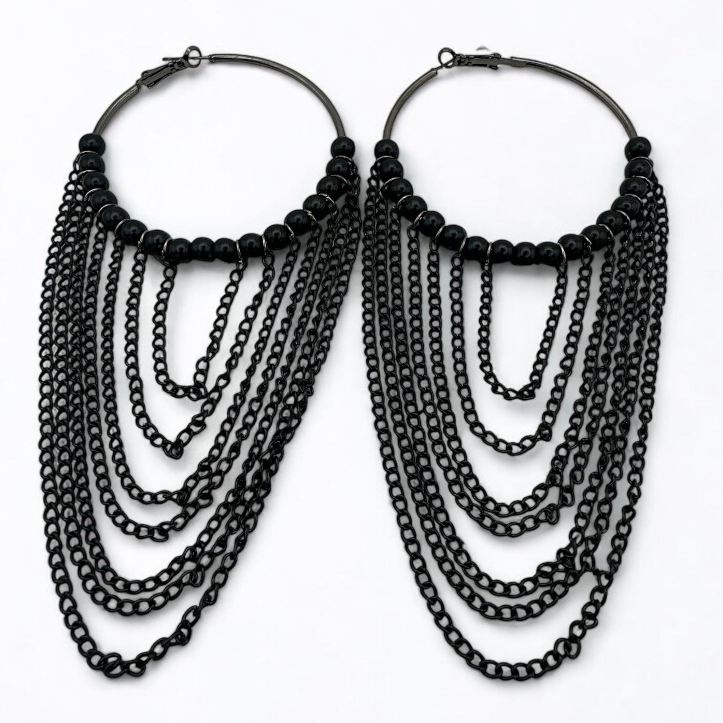 Gorgeous Long Chain Beaded Hoop Earrings – Bold Statement Jewelry in Multiple Finishes