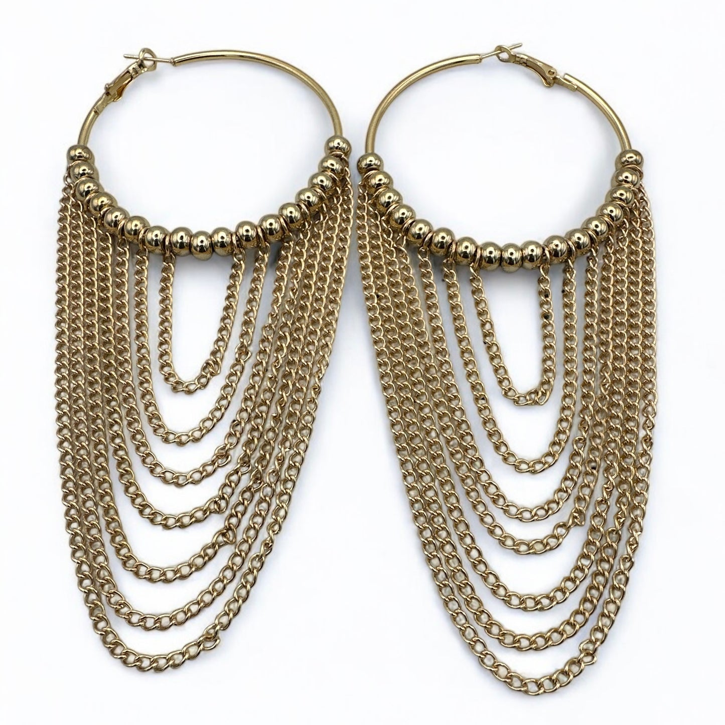 Gorgeous Long Chain Beaded Hoop Earrings – Bold Statement Jewelry in Multiple Finishes
