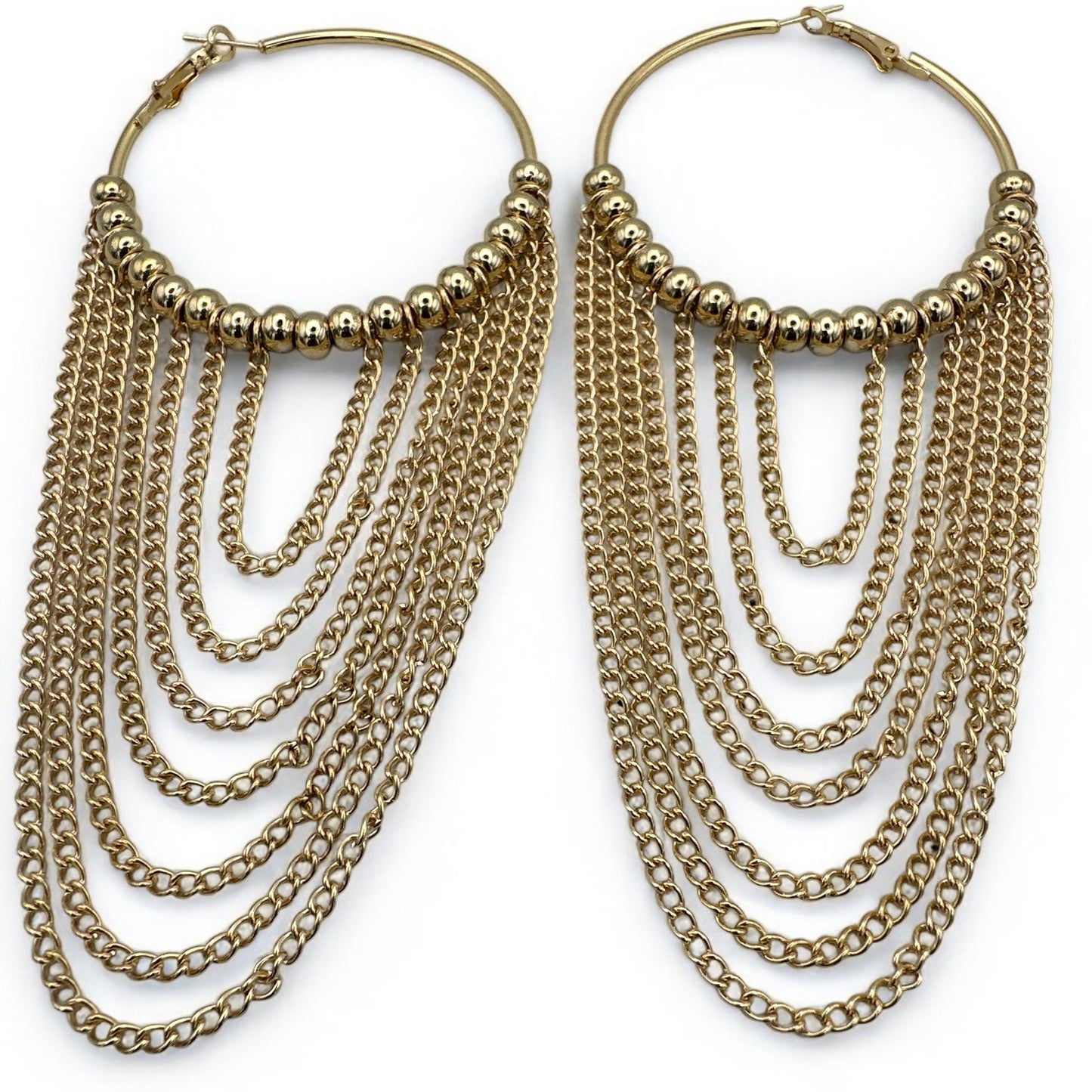 Gorgeous Long Chain Beaded Hoop Earrings – Bold Statement Jewelry in Multiple Finishes