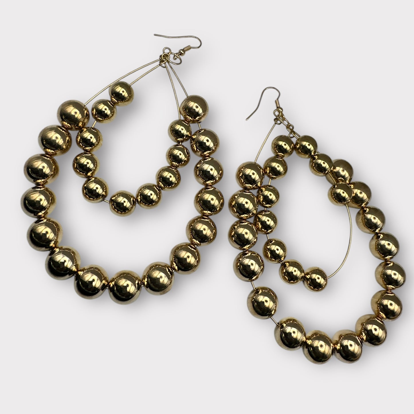 Elegant Double Hoop Gold Bead Statement Earrings - Bold Afrocentric Jewellery