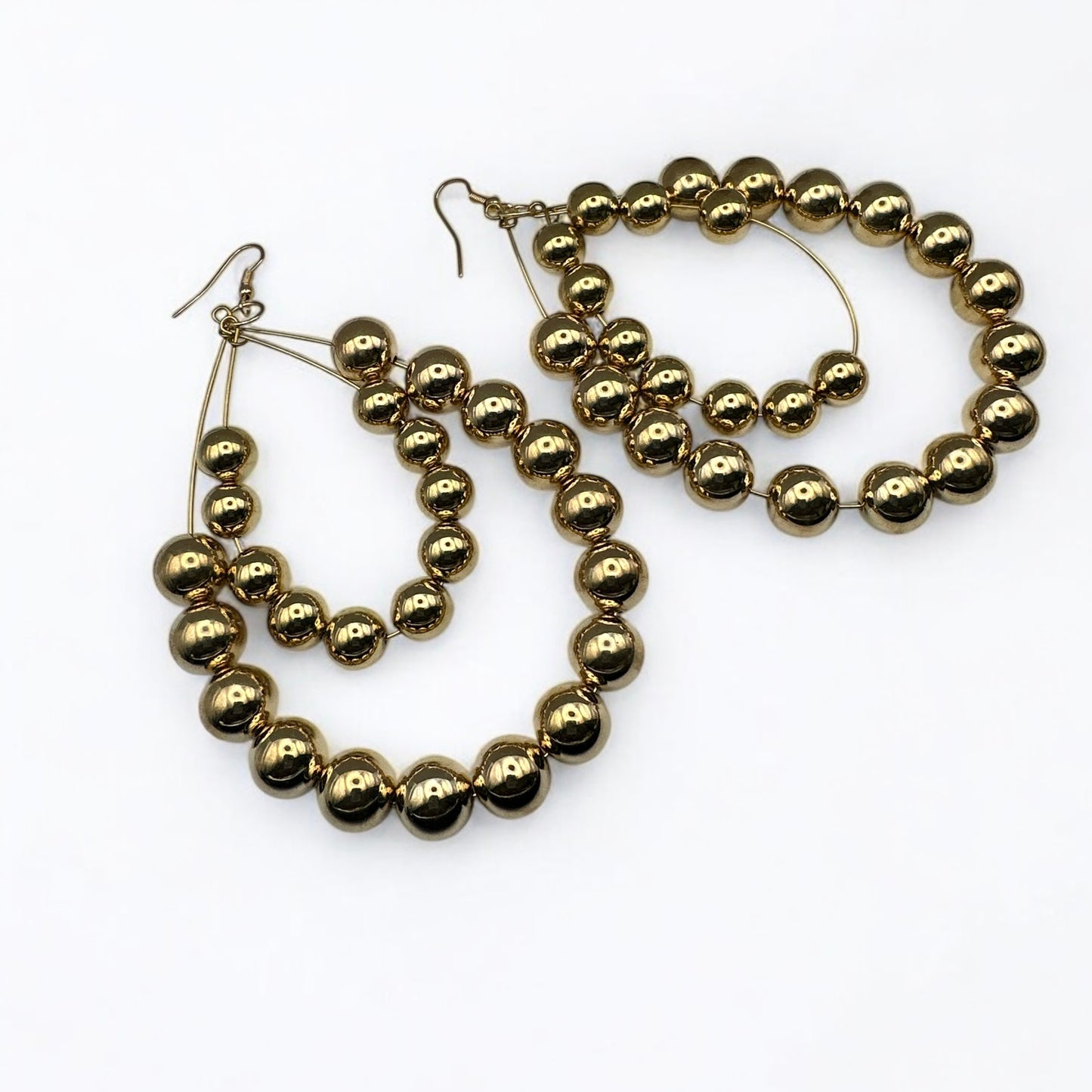 Elegant Double Hoop Gold Bead Statement Earrings - Bold Afrocentric Jewellery