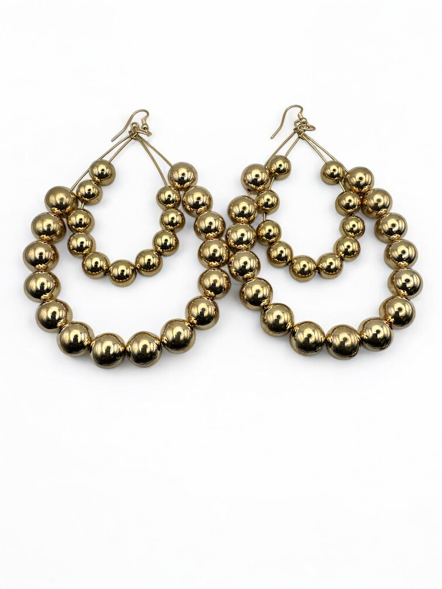 Elegant Double Hoop Gold Bead Statement Earrings - Bold Afrocentric Jewellery