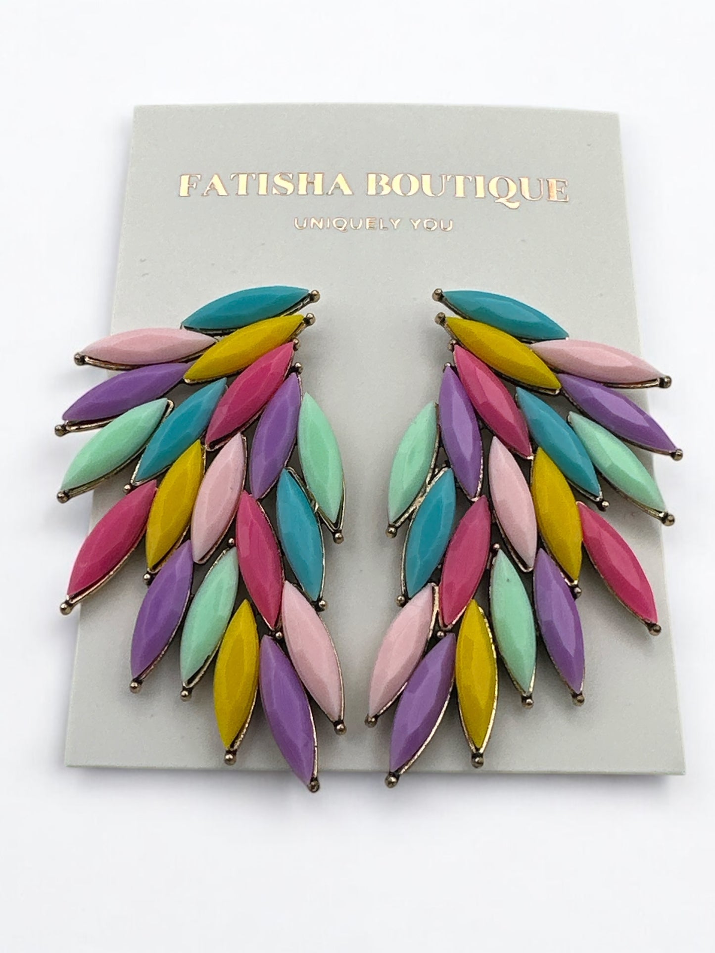 Multicolour Crystal Rhinestone Earrings | Elegant Statement Wedding Prom Jewellery - Fatisha Boutique #
