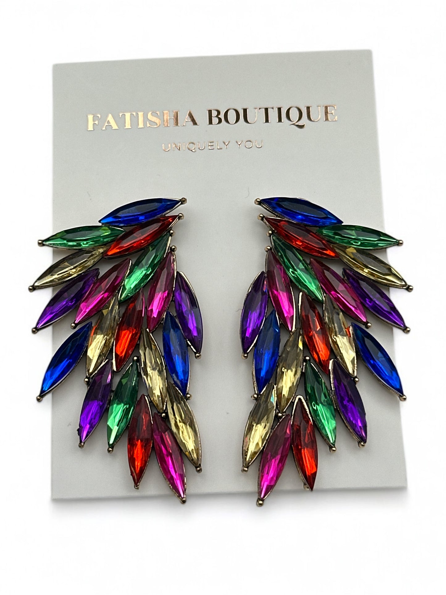 Multicolour Crystal Rhinestone Earrings | Elegant Statement Wedding Prom Jewellery - Fatisha Boutique #