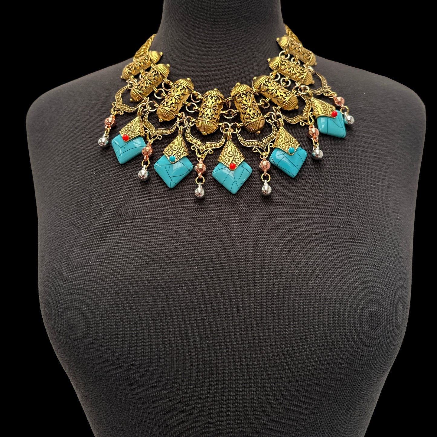 Bohemian Statement Necklace – Vintage Tribal Pendant with Turquoise Charm - Fatisha Boutique #