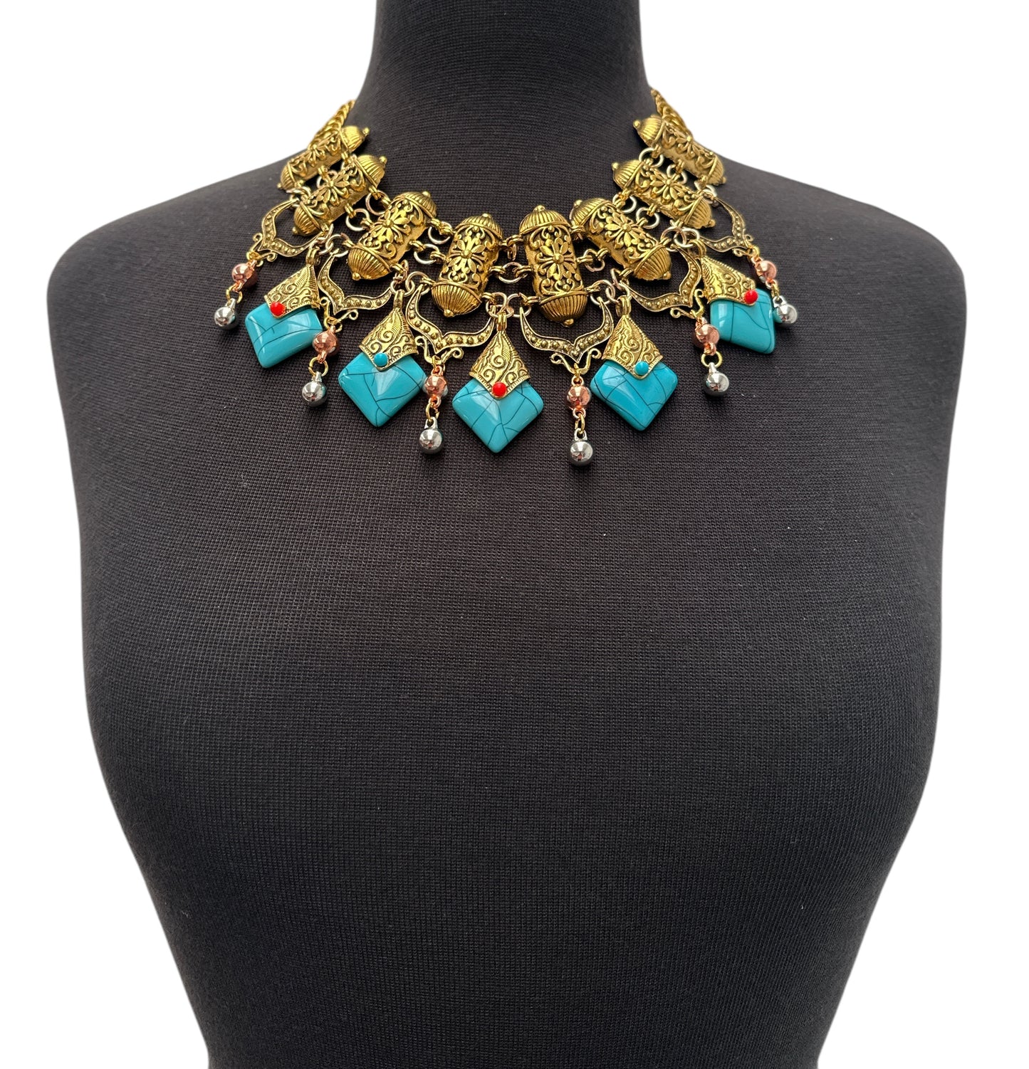 Bohemian Statement Necklace – Vintage Tribal Pendant with Turquoise Charm - Fatisha Boutique #