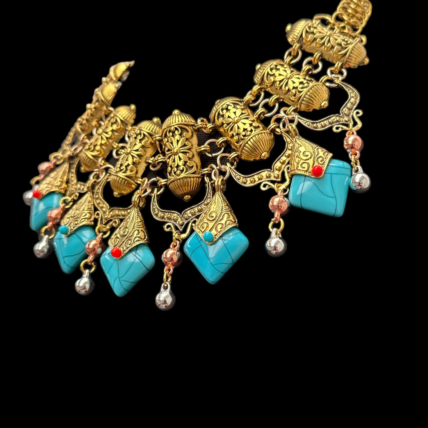 Bohemian Statement Necklace – Vintage Tribal Pendant with Turquoise Charm - Fatisha Boutique #