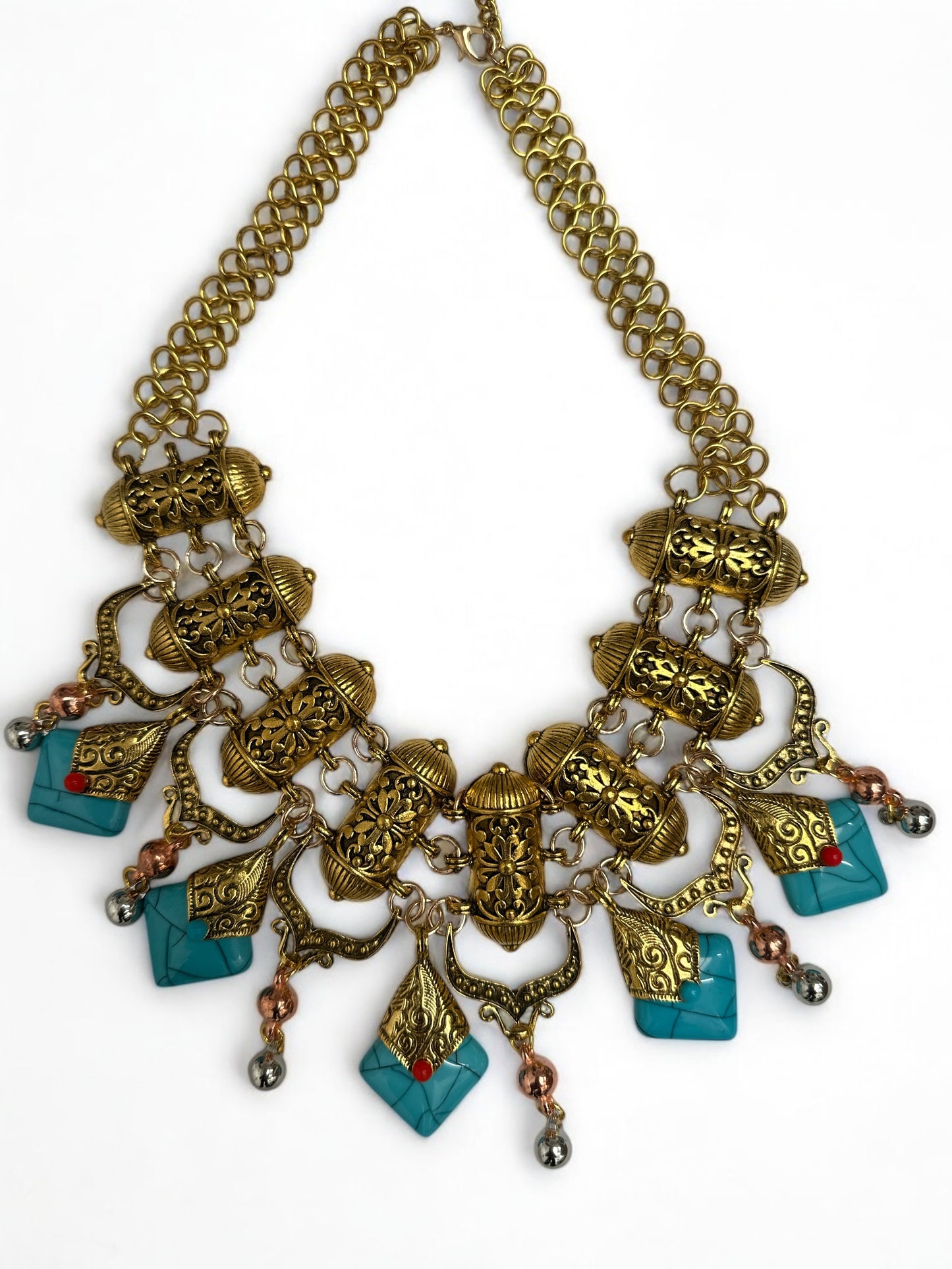 Bohemian Statement Necklace – Vintage Tribal Pendant with Turquoise Charm - Fatisha Boutique #