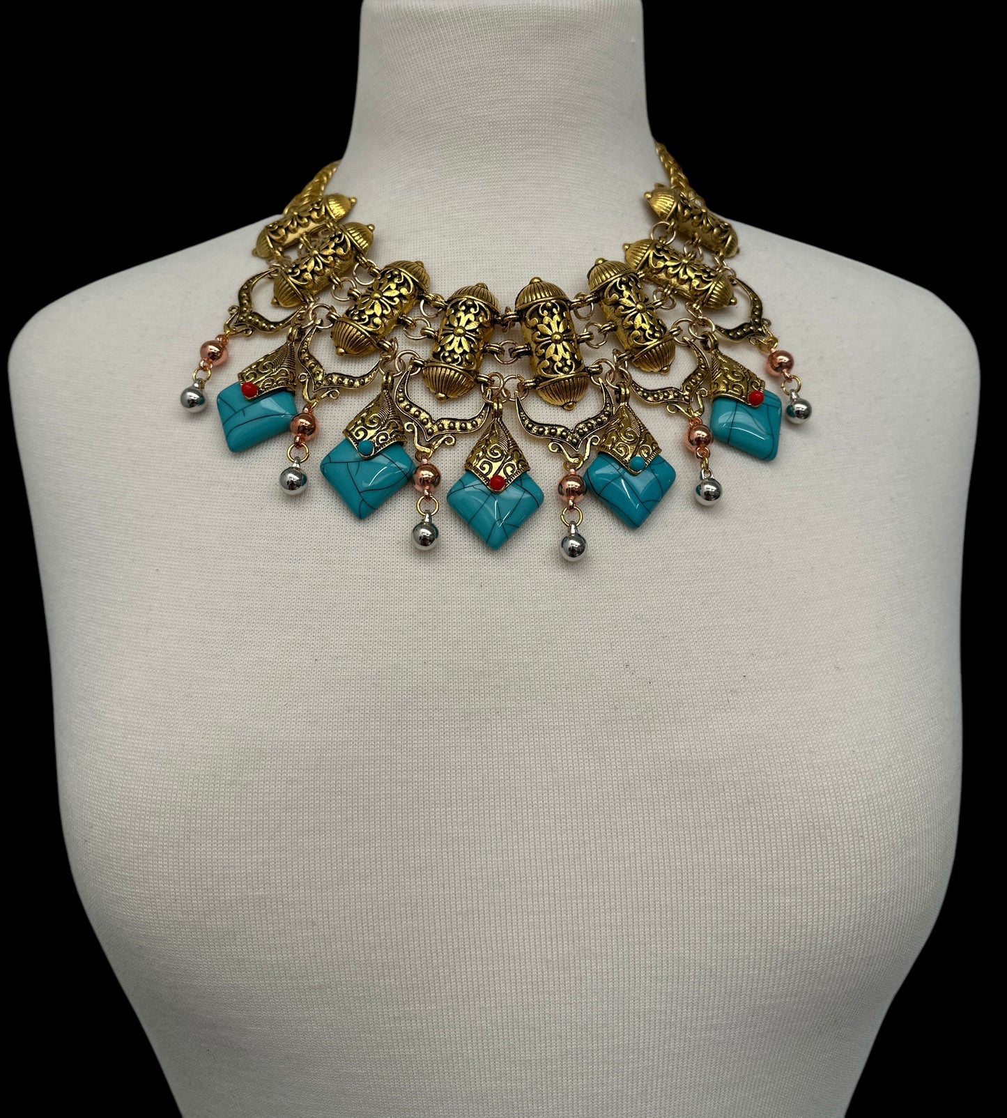 Bohemian Statement Necklace – Vintage Tribal Pendant with Turquoise Charm - Fatisha Boutique #