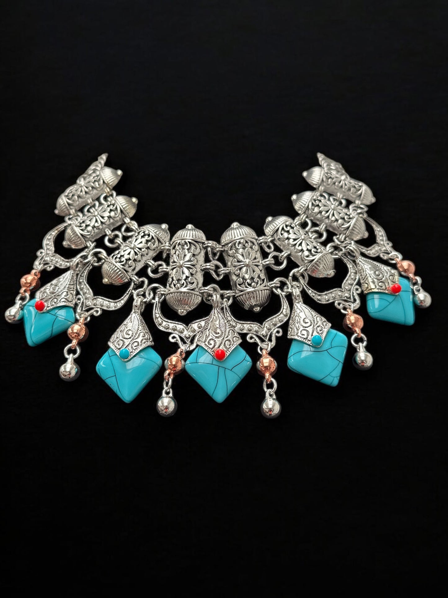 Bohemian Statement Necklace – Vintage Tribal Pendant with Turquoise Charm - Fatisha Boutique #