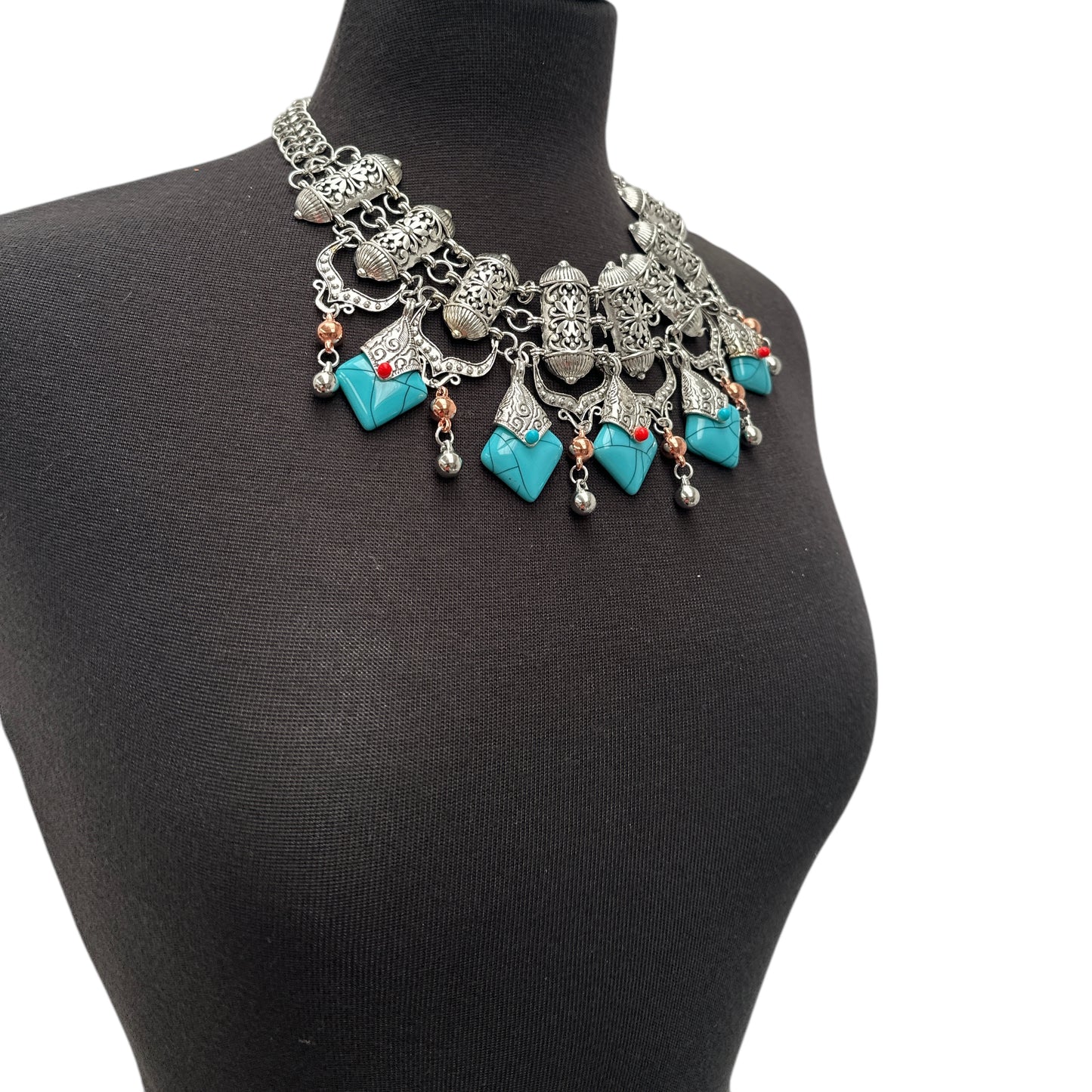 Bohemian Statement Necklace – Vintage Tribal Pendant with Turquoise Charm - Fatisha Boutique #